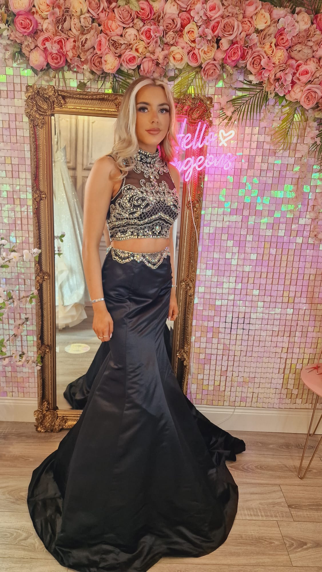 Ciara Black Sequin Two Piece Open Back Formal Prom Dress