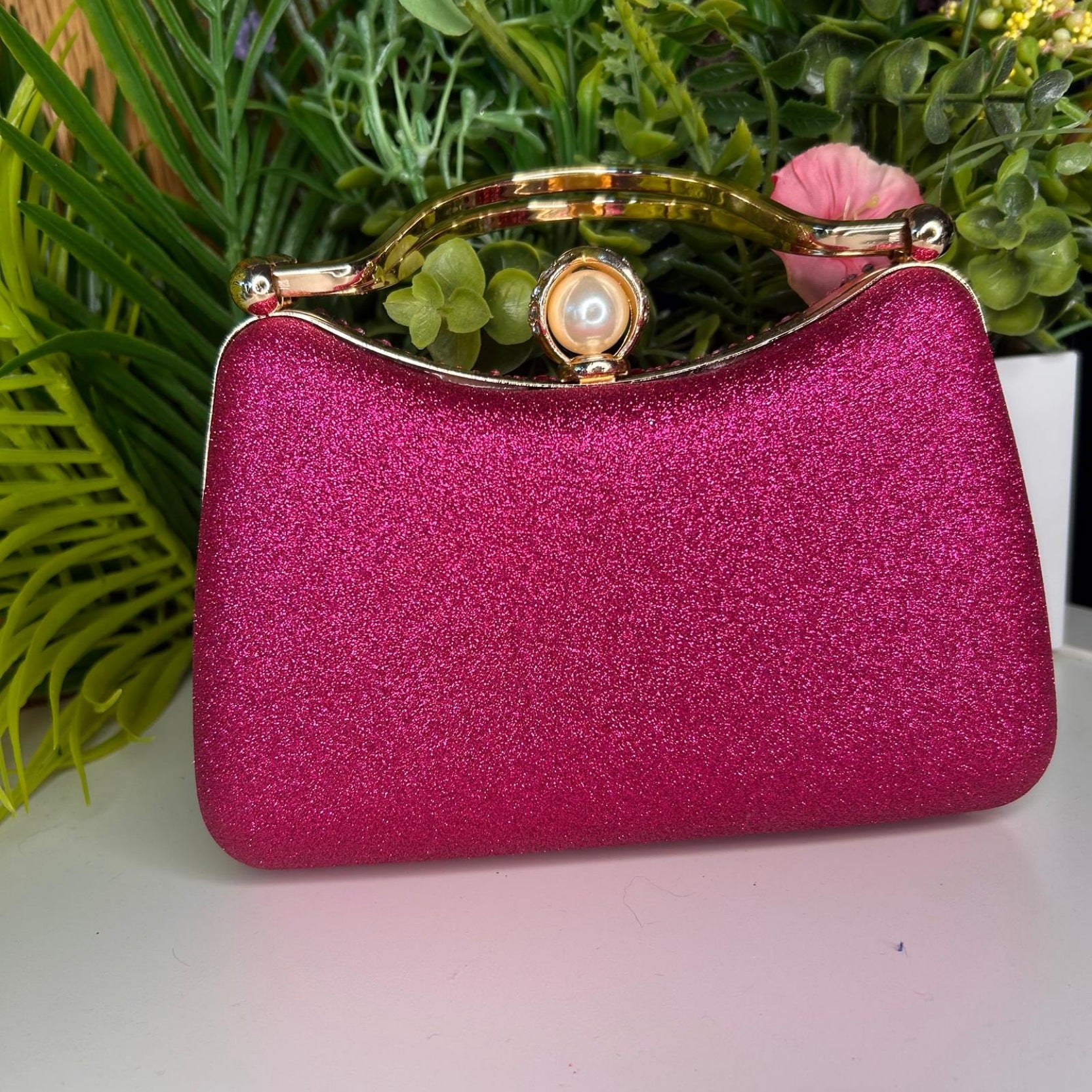 Kylie Pink Diamante Clutch Handbag