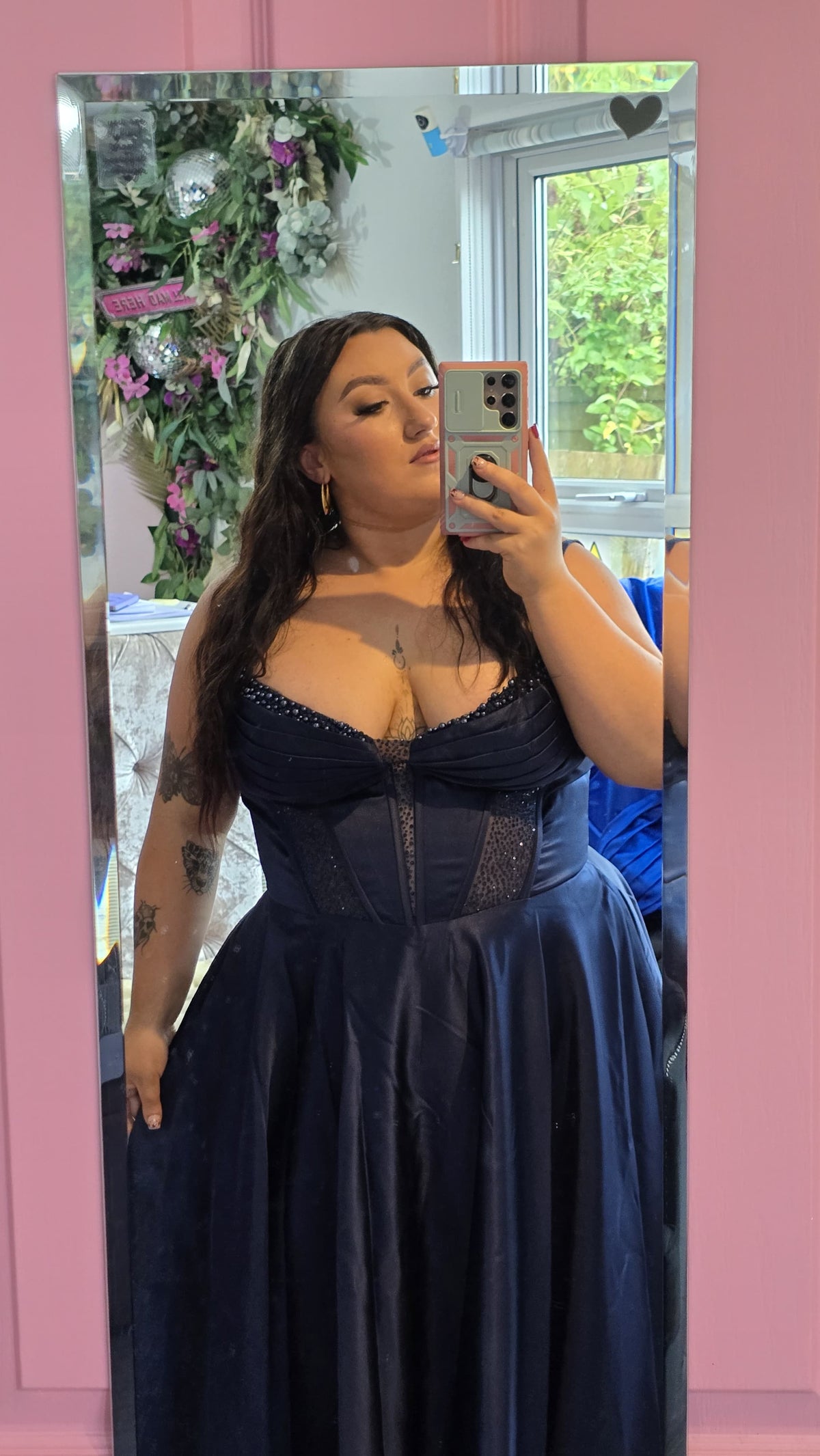 Danielle Navy Satin Corset Style Bodice Ballgown Formal Prom Dress Ball Gown