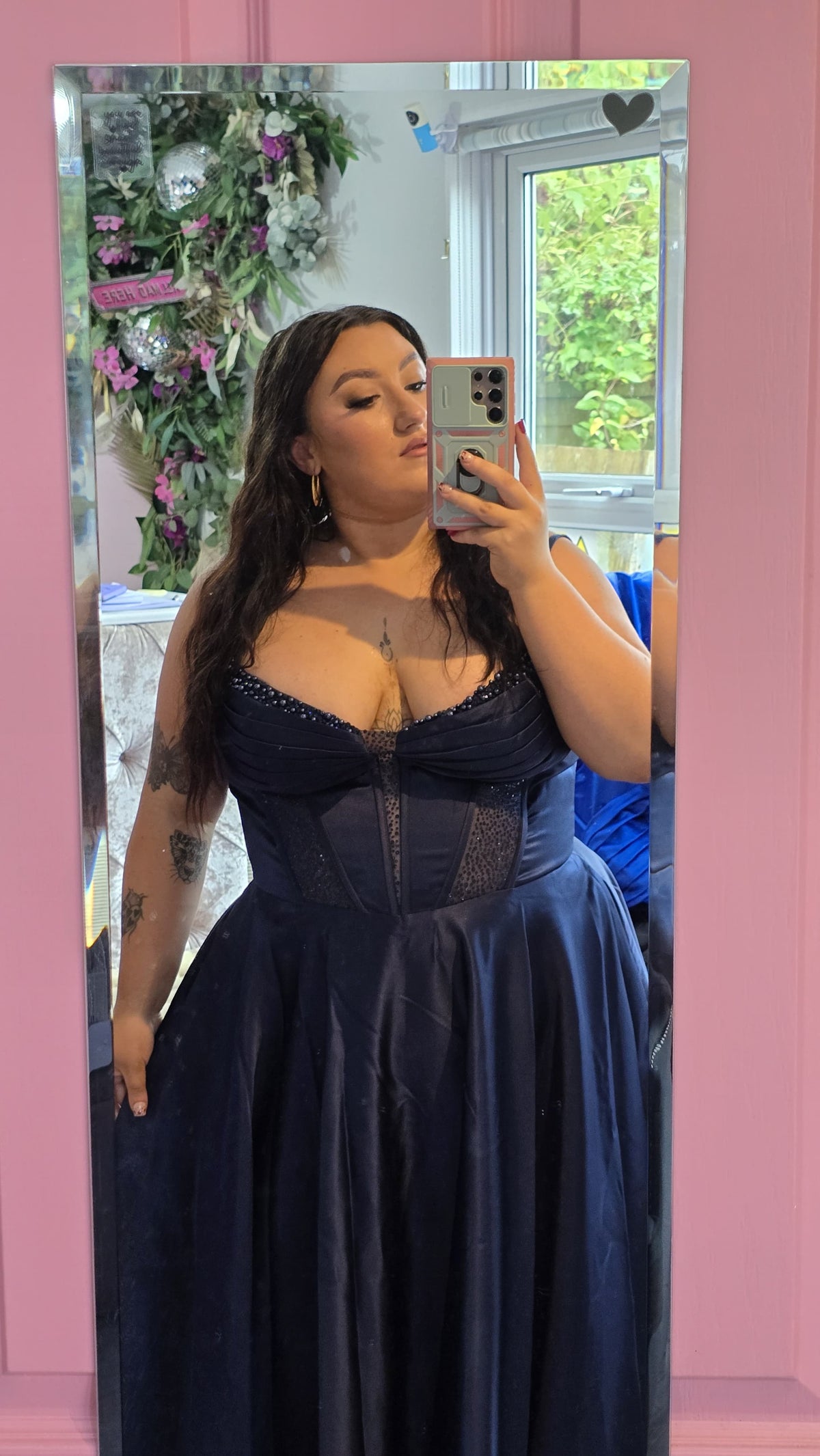 Danielle Navy Satin Corset Style Bodice Ballgown Formal Prom Dress Ball Gown