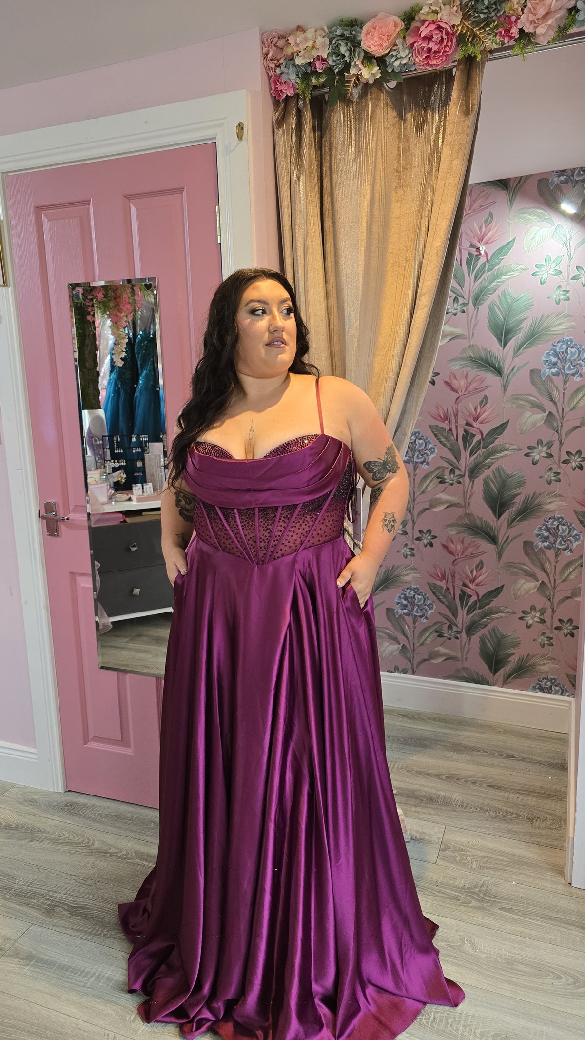 Lydia Purple Silk Satin Sweetheart Neckline And Beaded Bodice Ballgown Formal Prom Dress Ball Gown