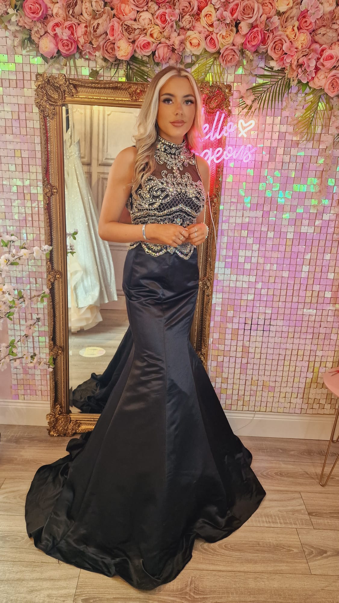 Ciara Black Sequin Two Piece Open Back Formal Prom Dress