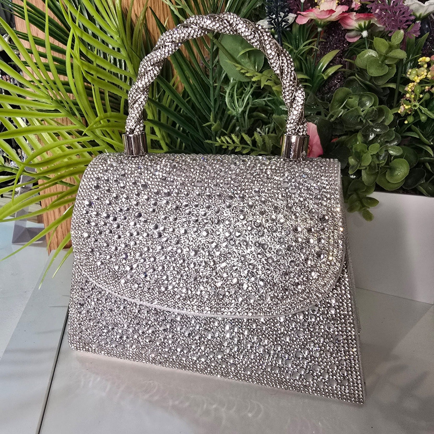 Celia Silver Rhinestone Clutch Handbag