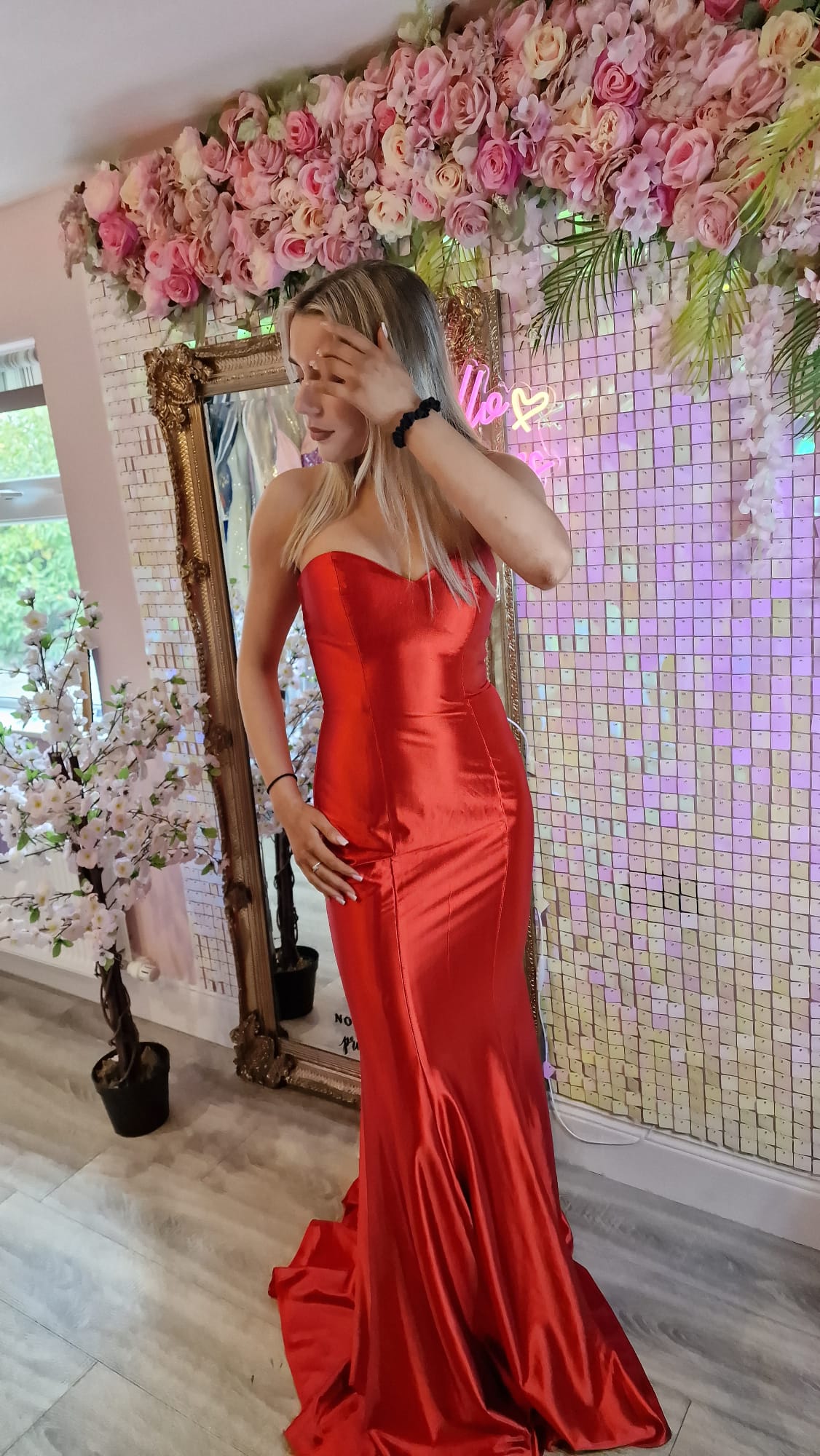 Piper Red Bodycon Shiny Satin Formal Prom Dress