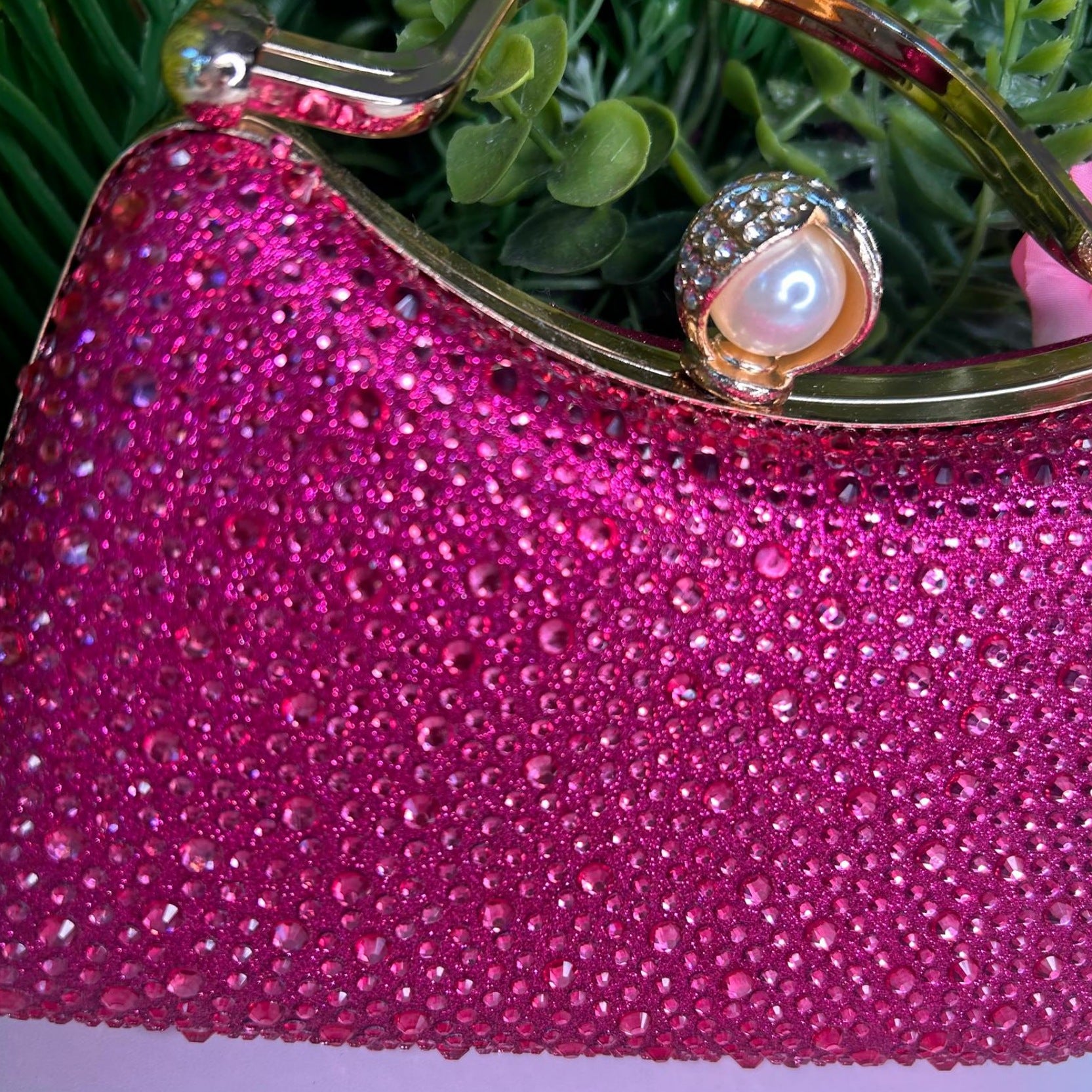Kylie Pink Diamante Clutch Handbag