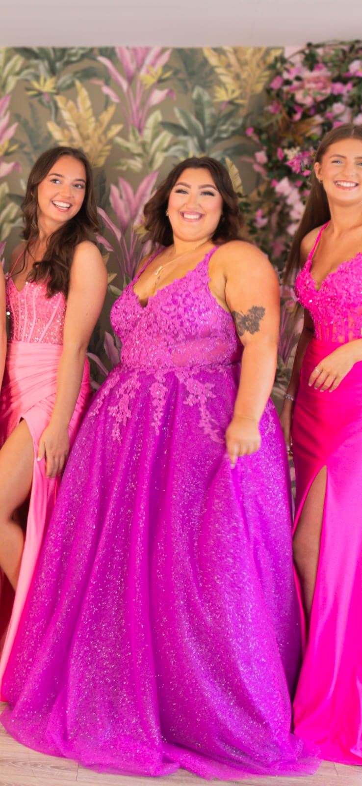 Brooklyn Magenta Pink Purple V Neck Laced Detail Bodice Ball Gown Formal Prom Dress