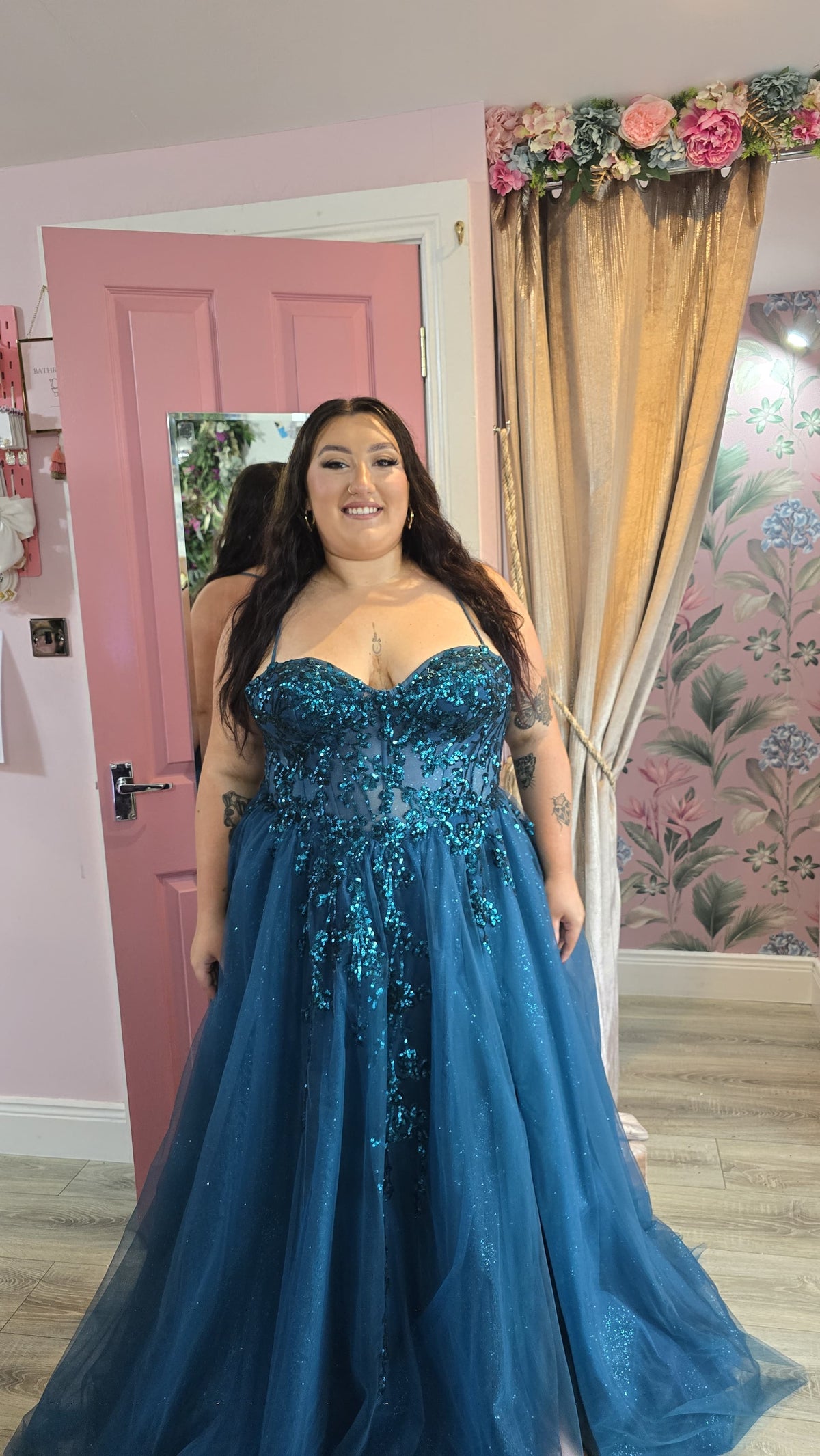 Lia Teal Blue Sparkling Sequined Embroidery Bodice And Tulle Skirt Ballgown Formal Prom Dress Ball Gown