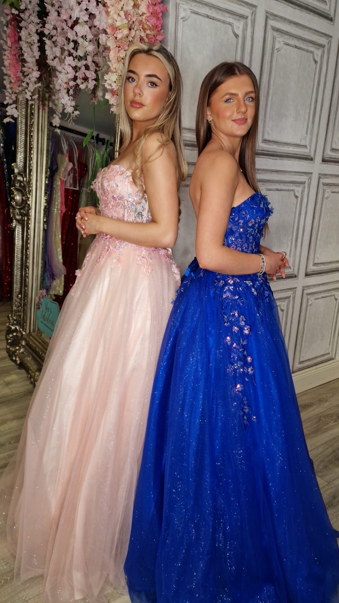 Ellen Royal Blue Strapless Flower Detail Ball Gown Formal Prom Dress