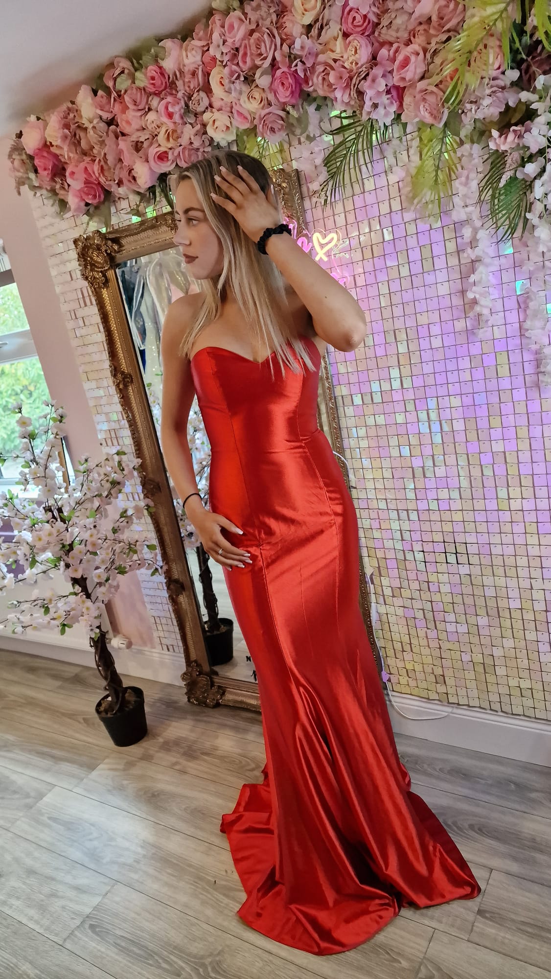 Piper Red Bodycon Shiny Satin Formal Prom Dress