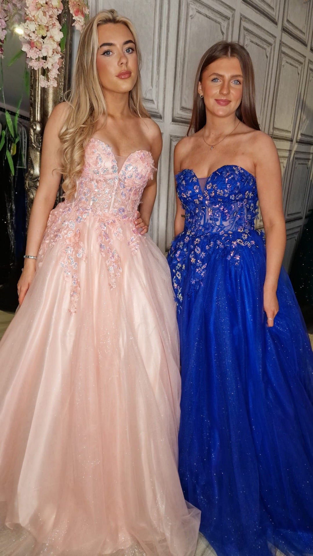 Ellen Royal Blue Strapless Flower Detail Ball Gown Formal Prom Dress