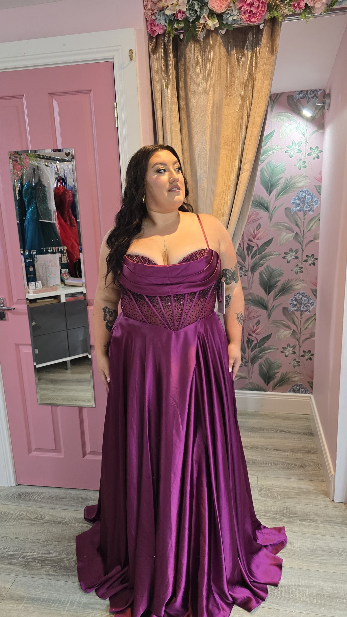 Lydia Purple Silk Satin Sweetheart Neckline And Beaded Bodice Ballgown Formal Prom Dress Ball Gown