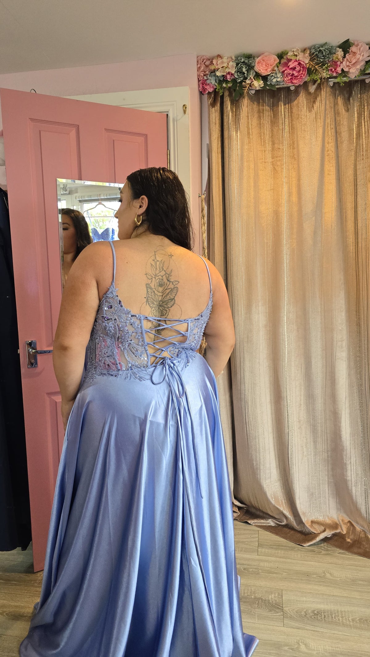 Saylor Blue Beaded Lace Bodice Ballgown Formal Prom Dress Ball Gown