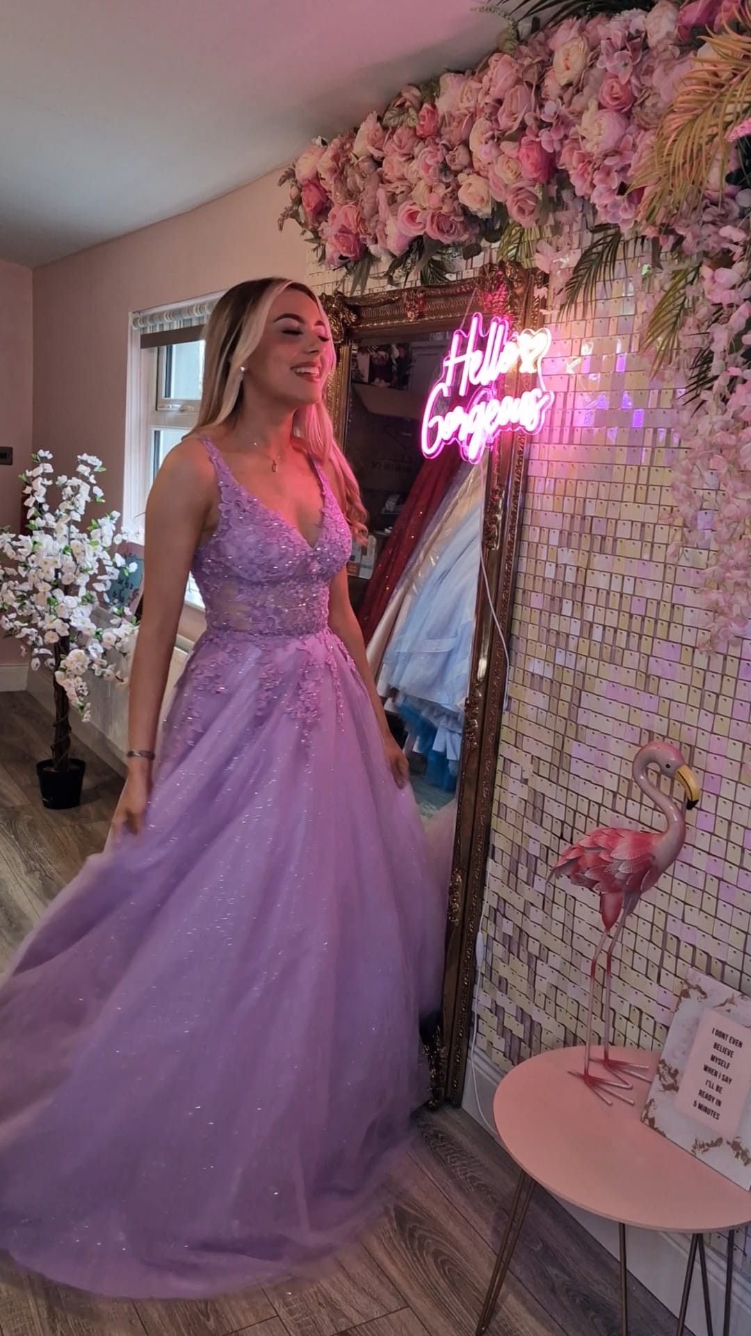 Brooklyn Lilac V Neck Laced Detail Bodice Ball Gown Formal Prom Dress