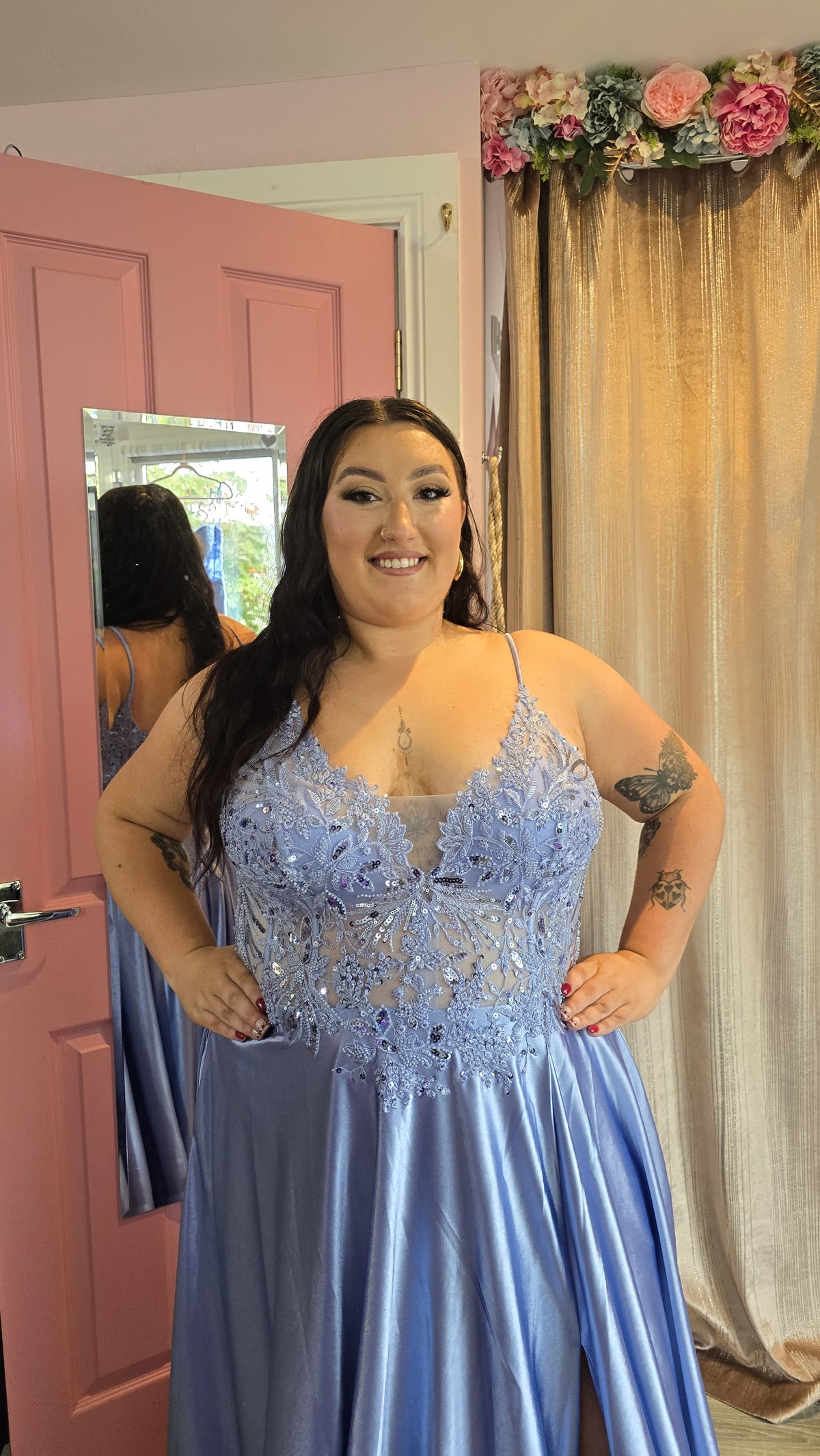 Saylor Blue Beaded Lace Bodice Ballgown Formal Prom Dress Ball Gown