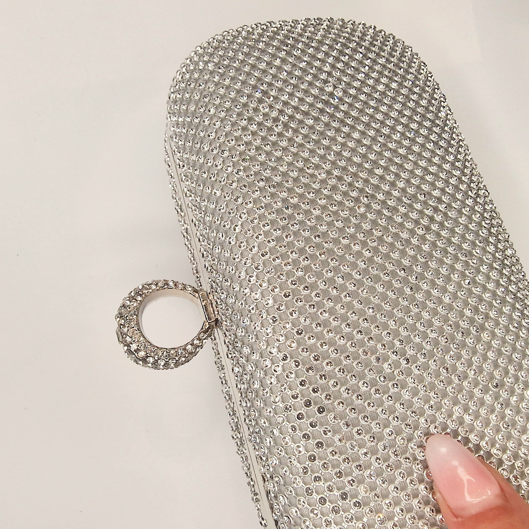 Megan Diamond Silver Clutch Handbag