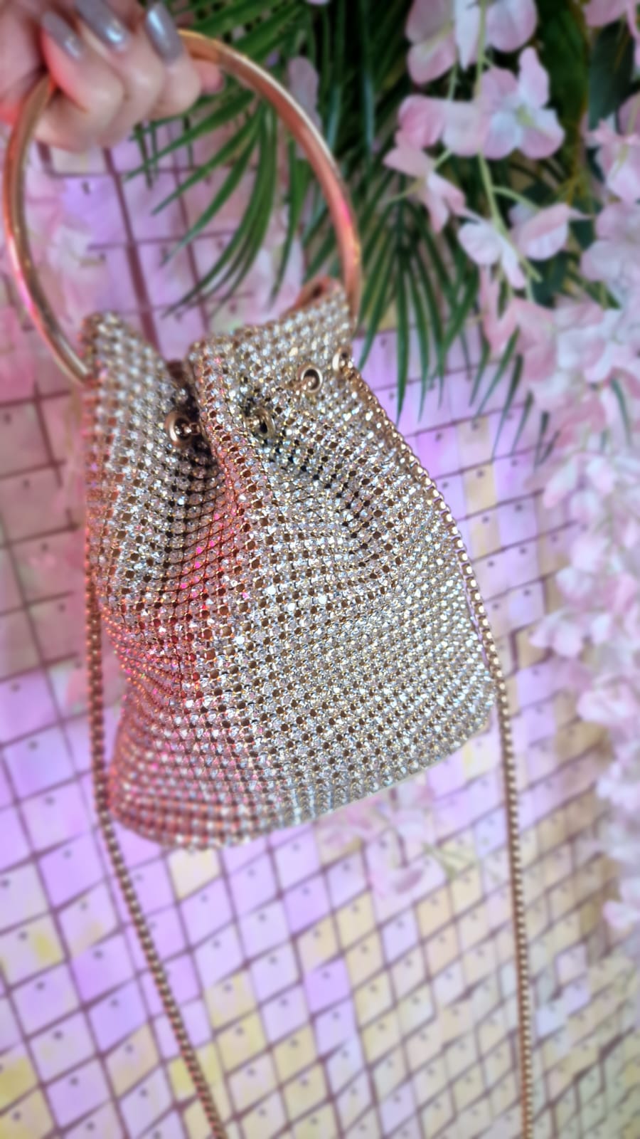 Ava Gold Diamante Mini Bucket Bag