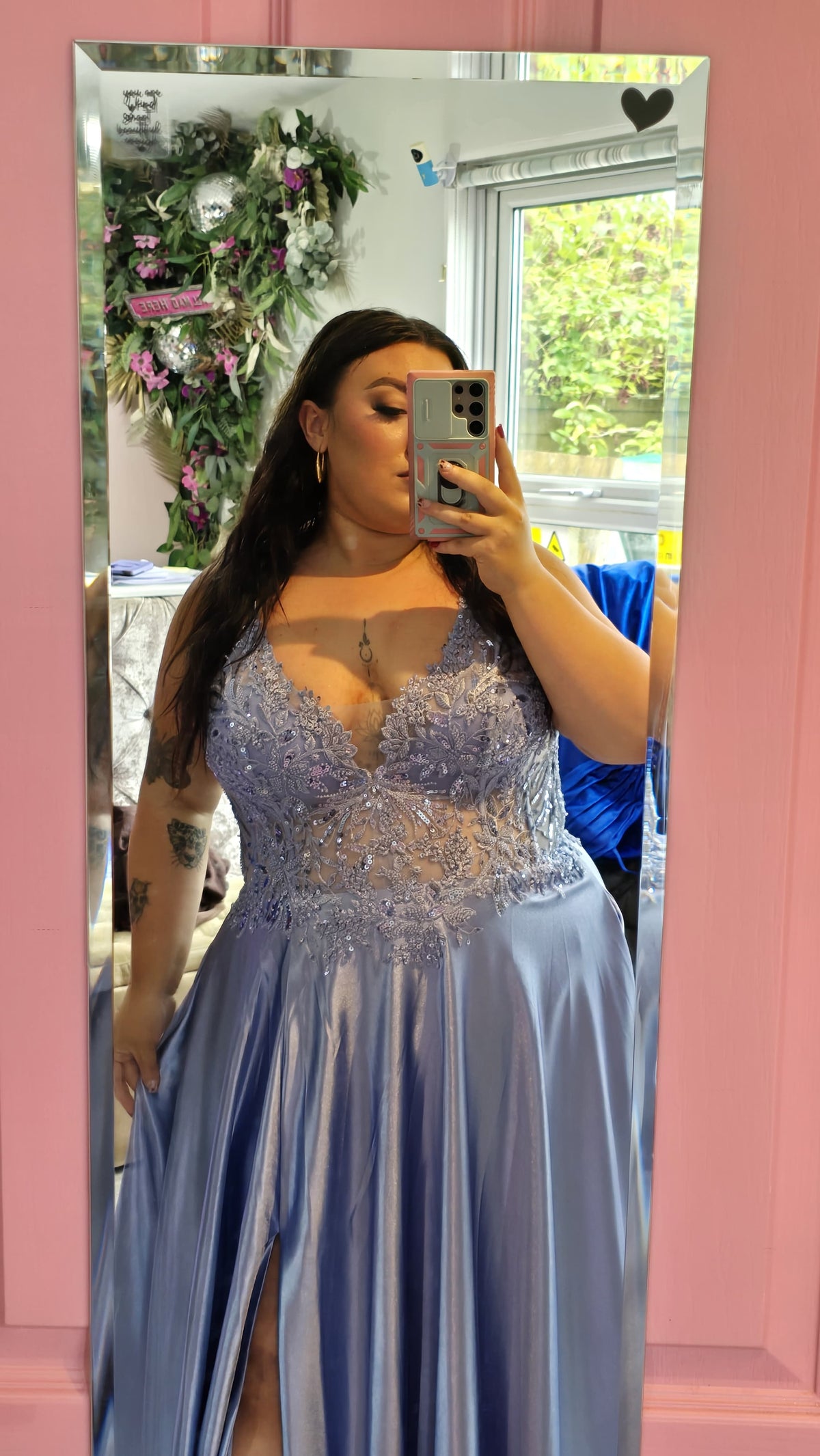 Saylor Blue Beaded Lace Bodice Ballgown Formal Prom Dress Ball Gown