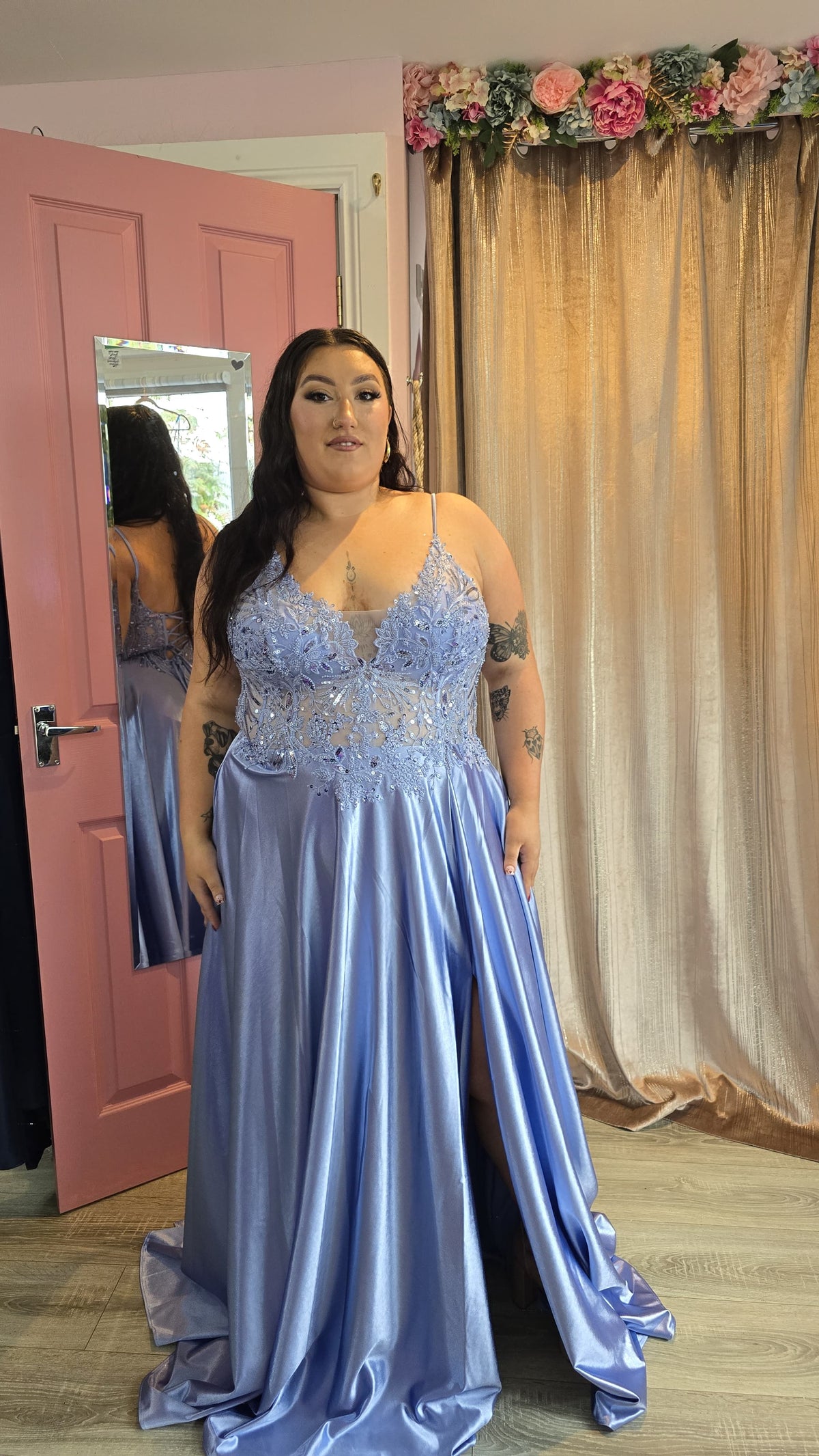 Saylor Blue Beaded Lace Bodice Ballgown Formal Prom Dress Ball Gown