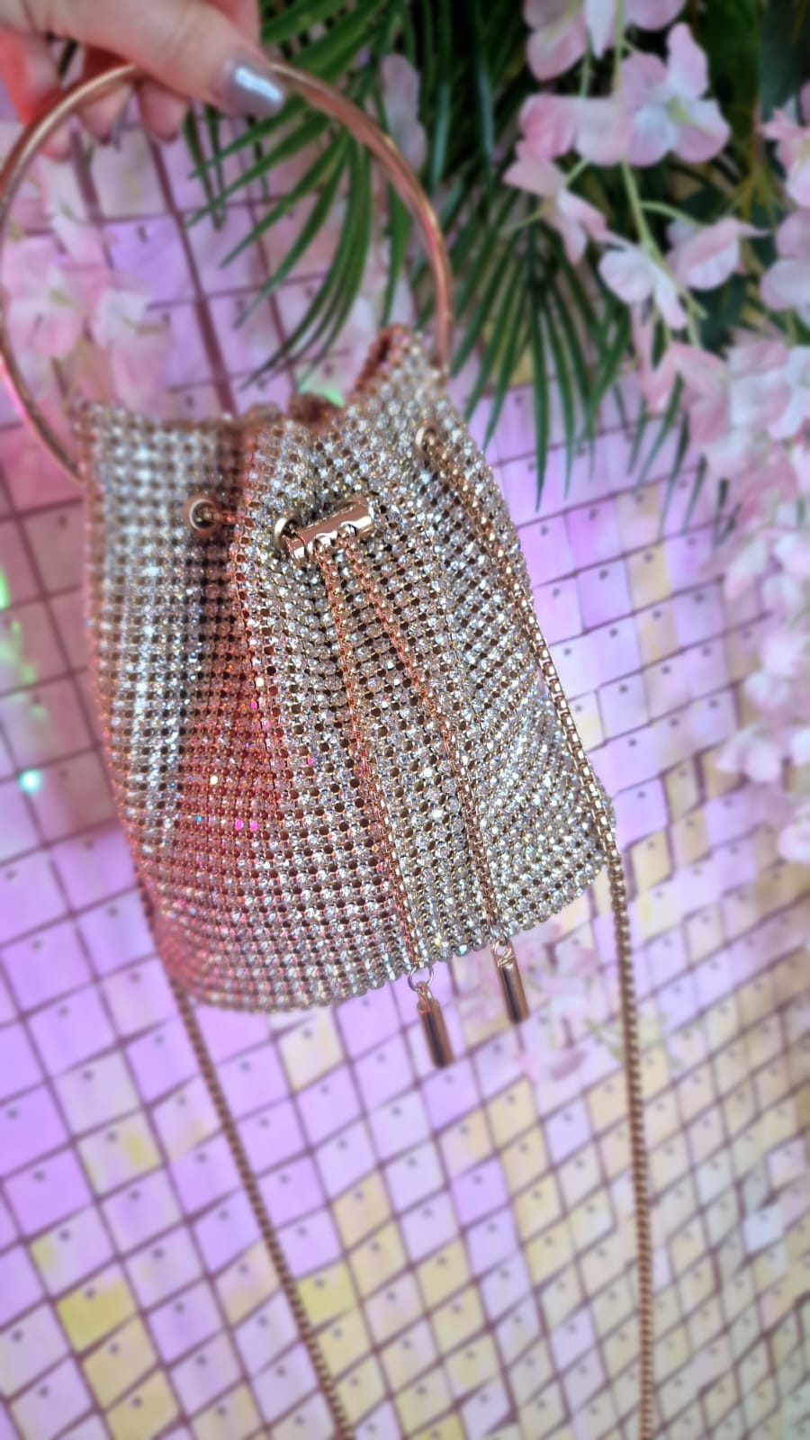Ava Gold Diamante Mini Bucket Bag