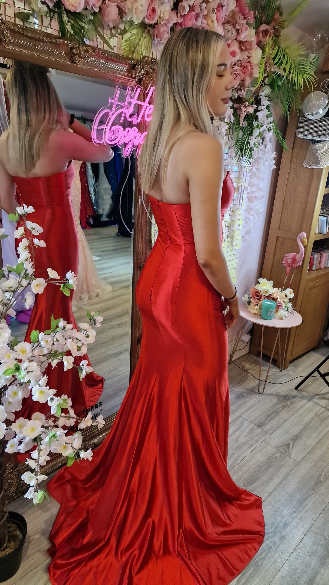 Piper Red Bodycon Shiny Satin Formal Prom Dress