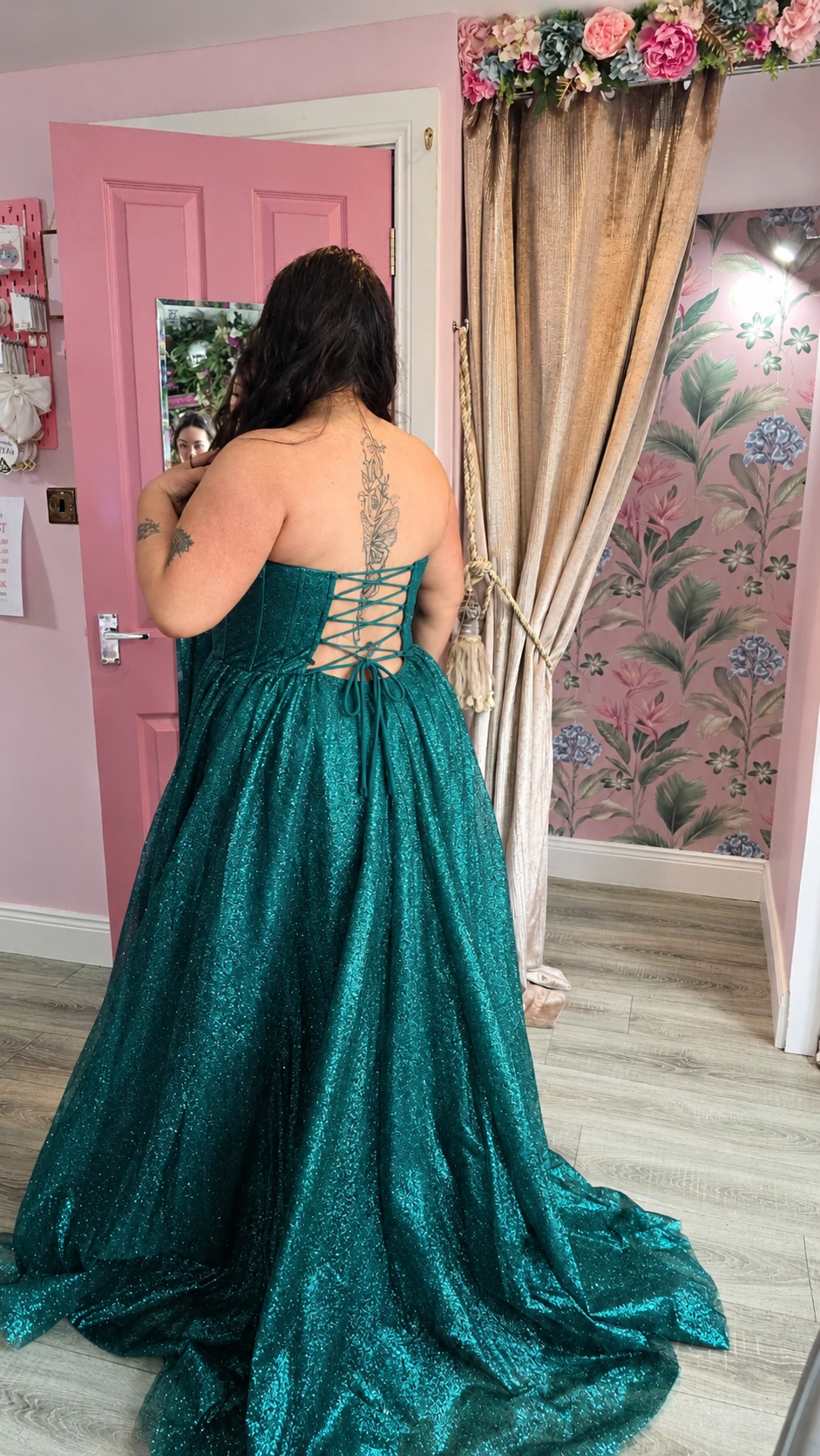 Alyssa Green Sparkle Material Strapless Leg Split Ballgown Formal Prom Dress Ball Gown