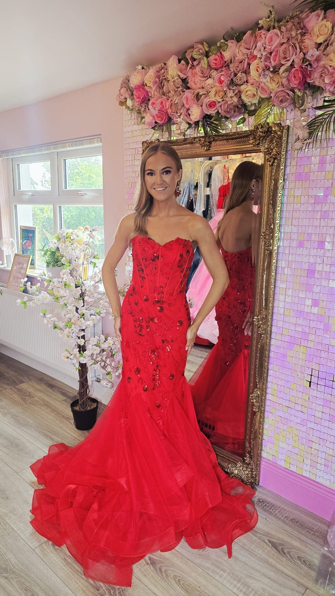 Bella Red Strapless Fitted Corset Fish Tail Formal Prom Dress