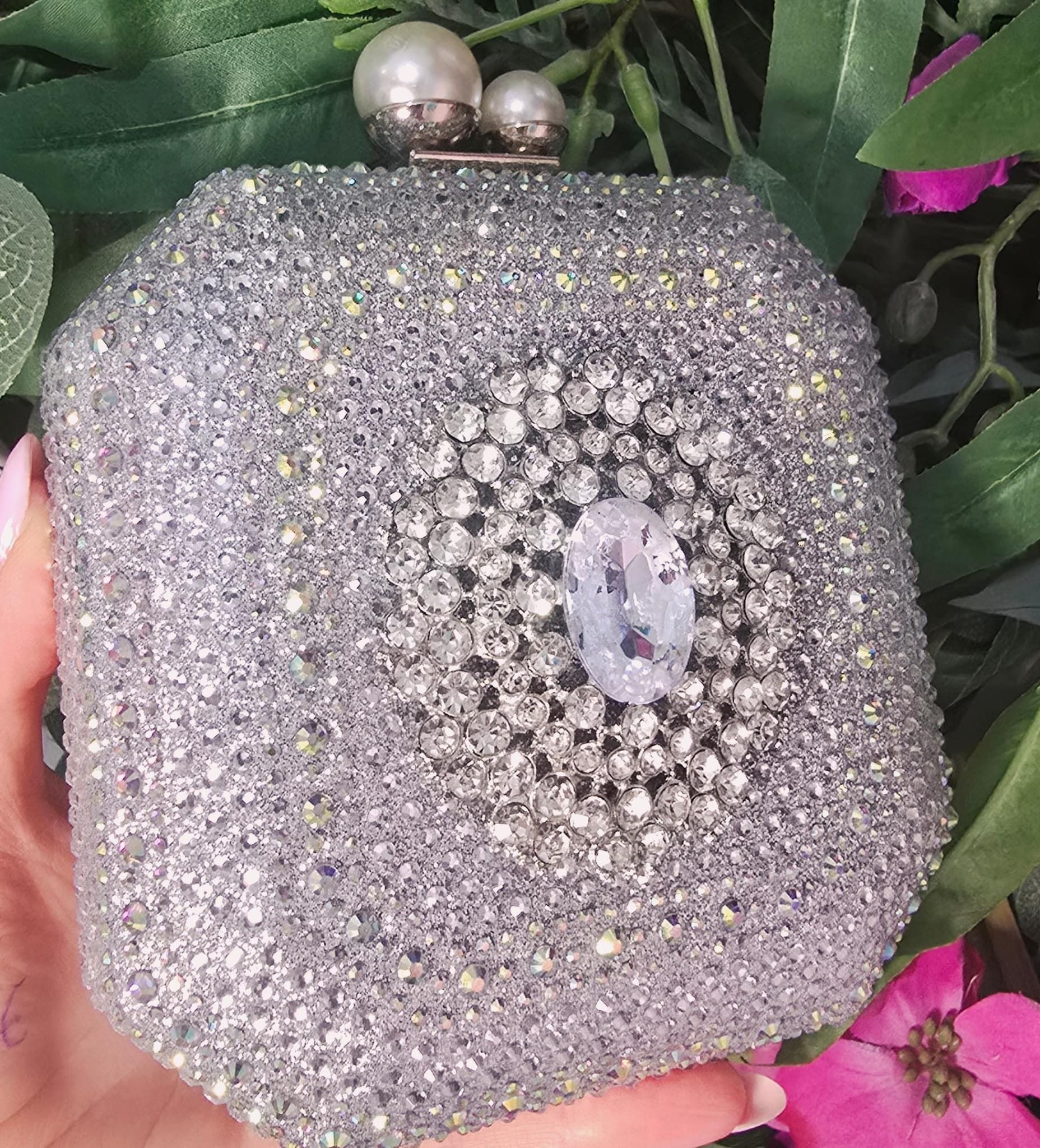 Emma Silver Diamond Clutch Handbag Success