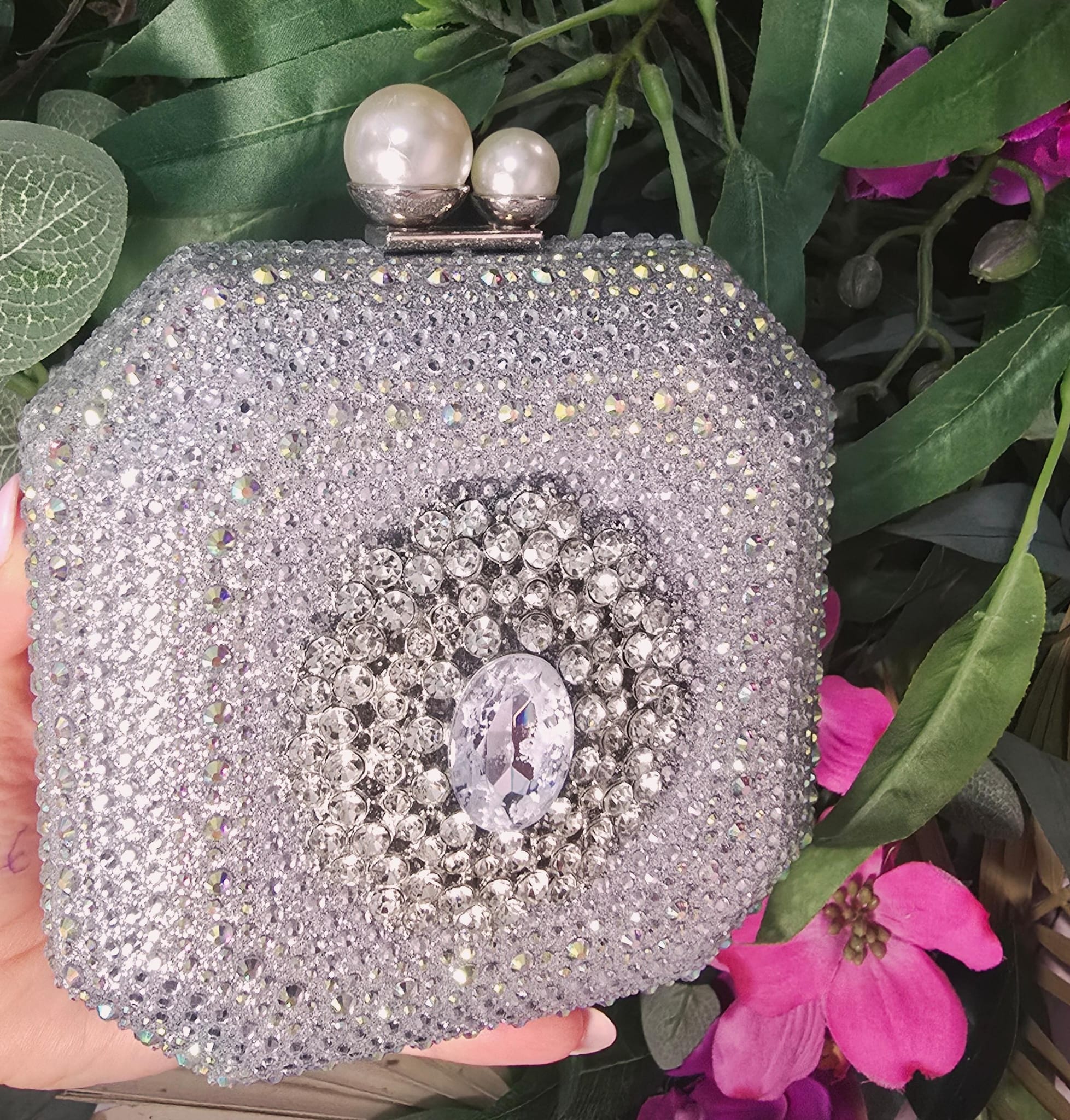 Emma Silver Diamond Clutch Handbag Success