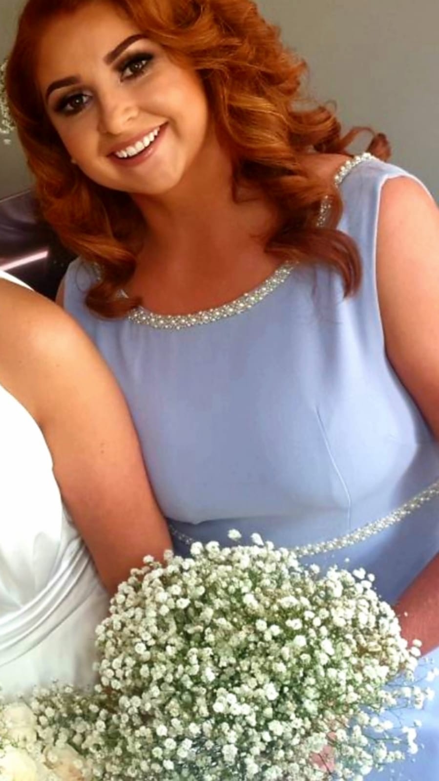 Sienna Baby Blue Pearl Neck And Belt Plain & Elegant Bridesmaids Dress