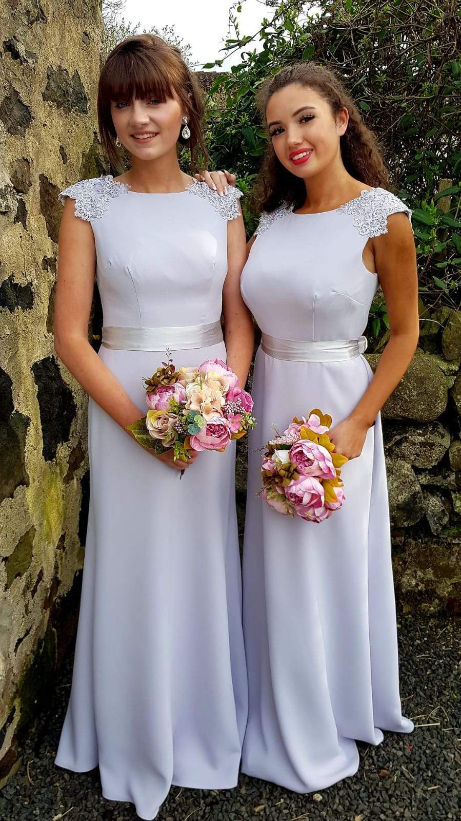 Lena Grey/Silver Laced Shoulders Plain & Elegant Bridesmaids Dress