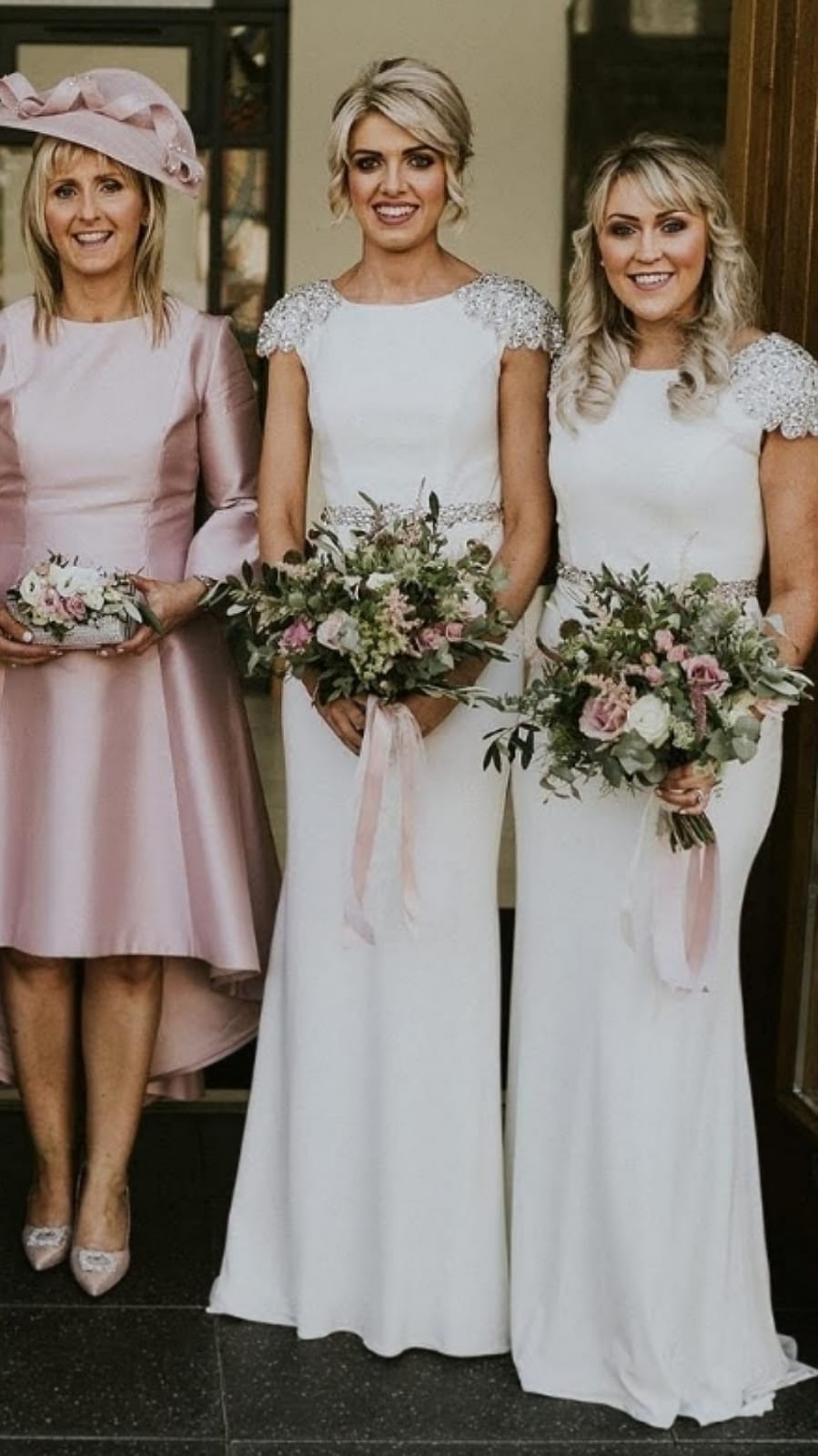 Sarah White Diamond Belt Diamond Shoulder Cap Bridesmaids Dress