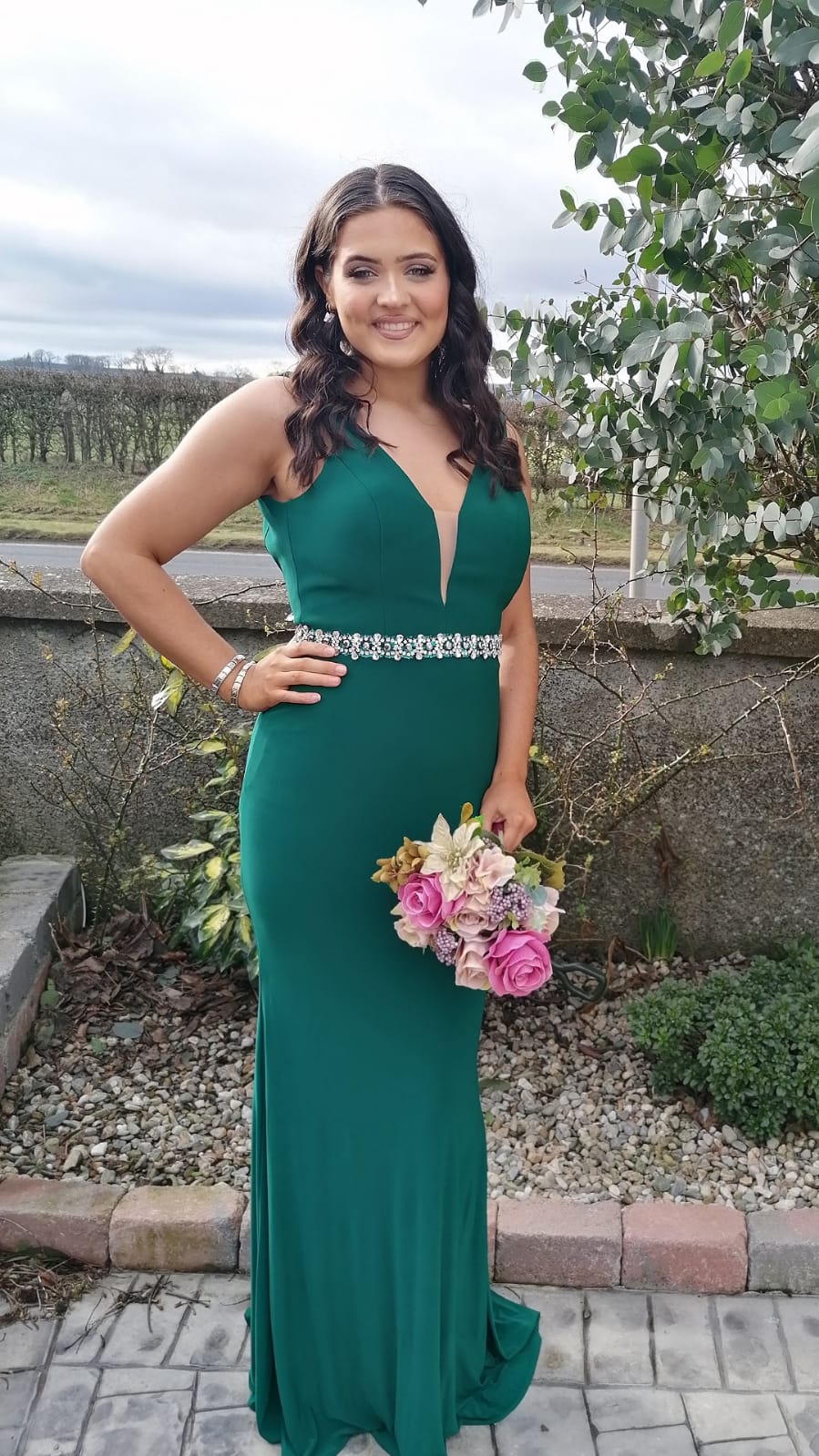 Leah Emerald Green Beaded Belt Backless Bridesmaids Dress