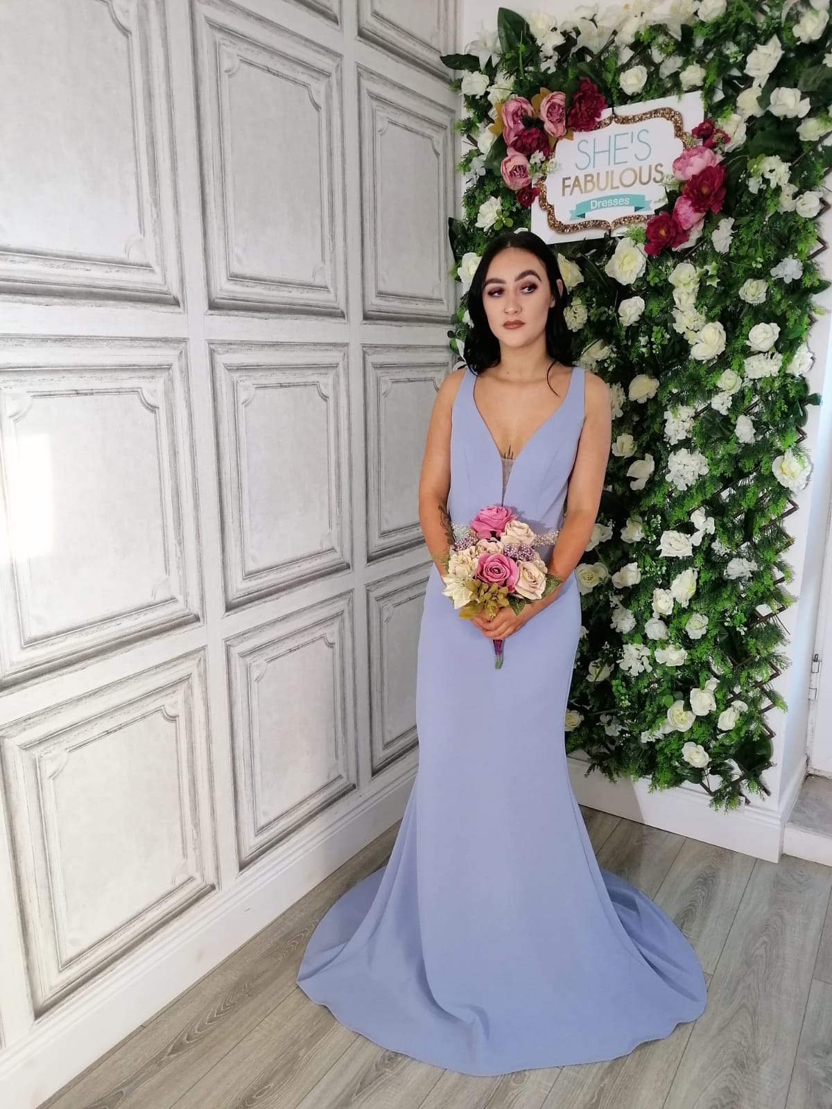 Leah Cornflower Lilac Beaded Belt Backless Bridesmaids Dress