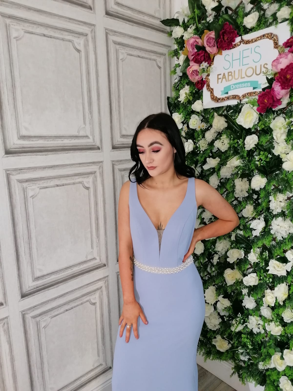 Leah Cornflower Lilac Beaded Belt Backless Bridesmaids Dress