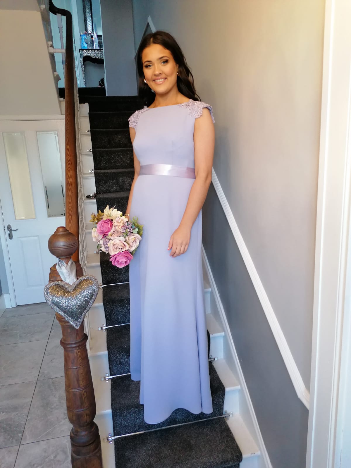 Lena Cornflower Lilac Blue Laced Shoulder Cap Bridesmaids Dress