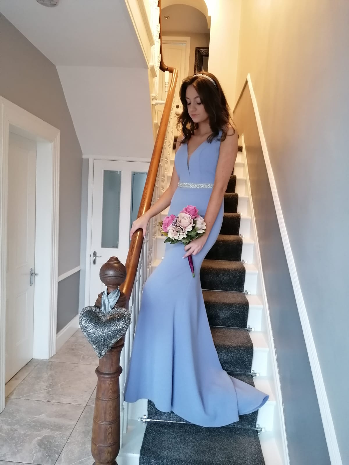 Leah Cornflower Lilac Beaded Belt Backless Bridesmaids Dress