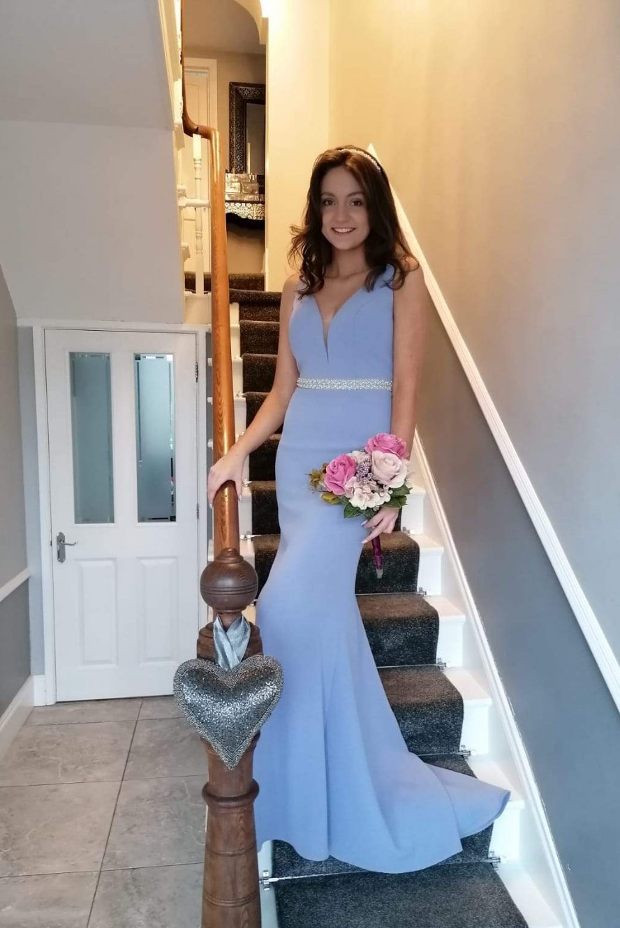 Leah Cornflower Lilac Beaded Belt Backless Bridesmaids Dress