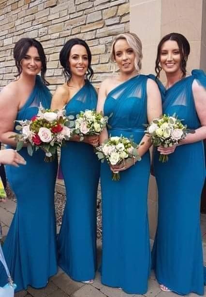 Alice Teal One shoulder Ruched Fitted Bridesmaids Dress