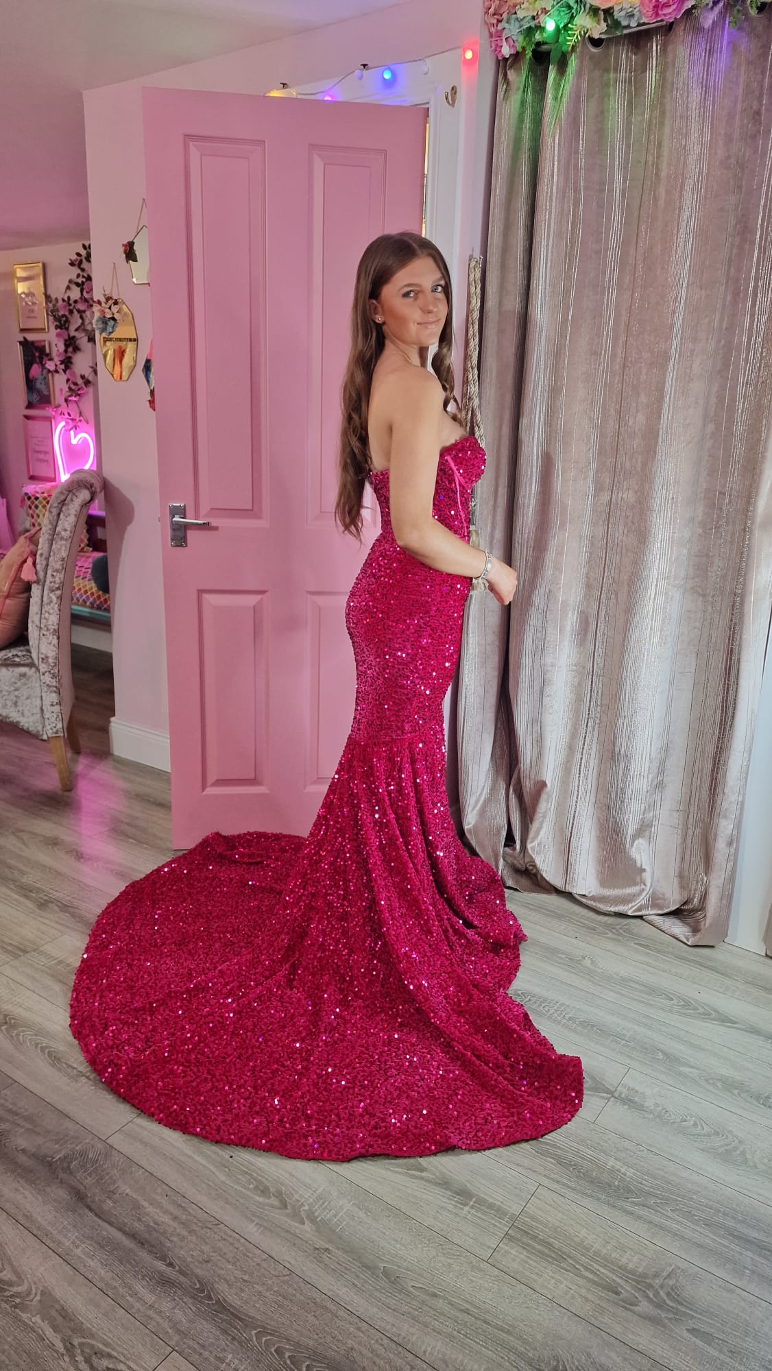 Poppy Cranberry Sequin Corset Strapless With Low Back Formal Prom Dress