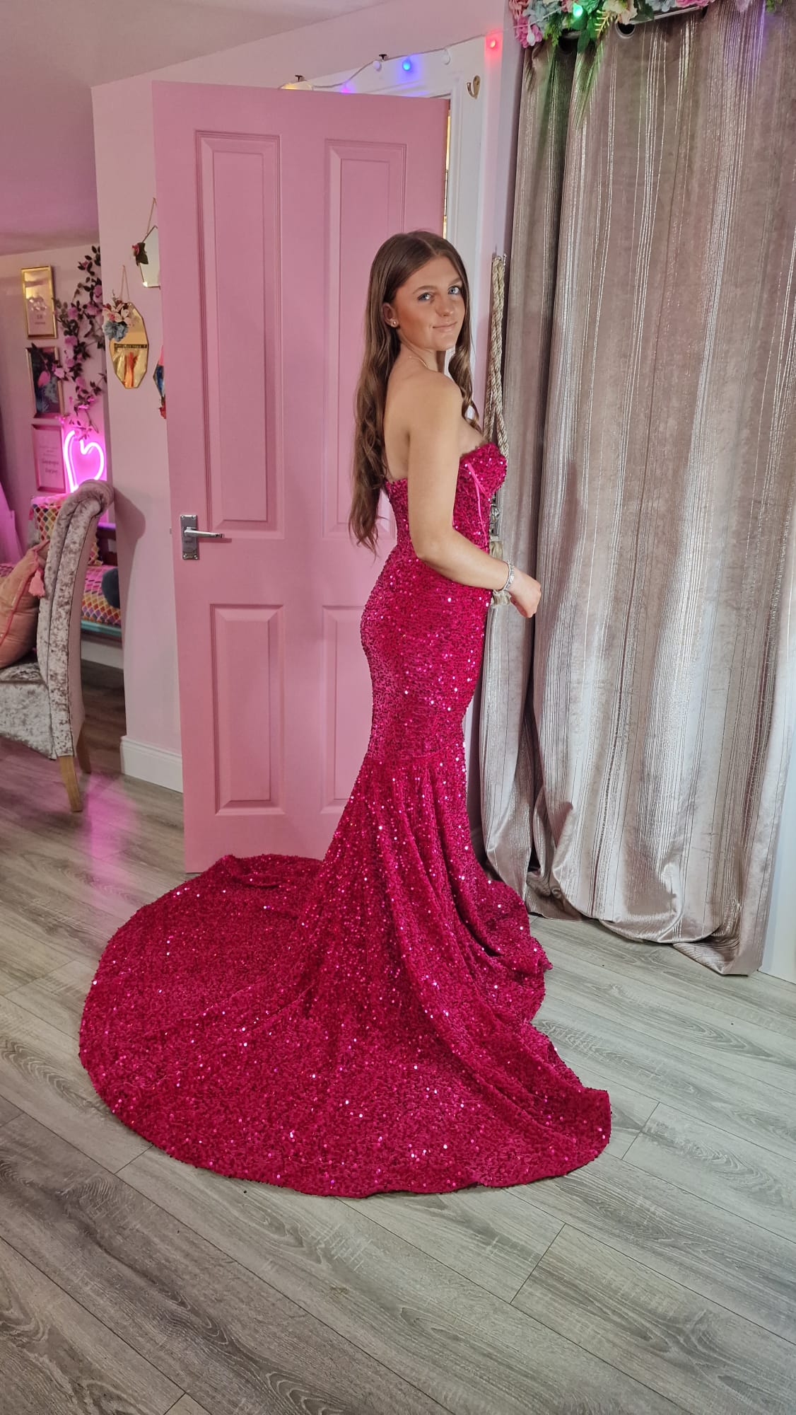 Poppy Cranberry Sequin Corset Strapless With Low Back Formal Prom Dress