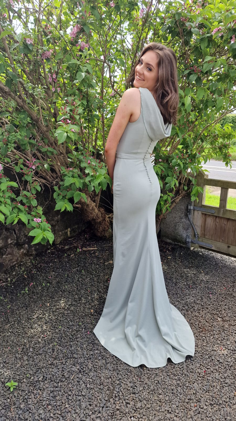 Ivy Sage Green V Neck Fitted Bridesmaids Dress