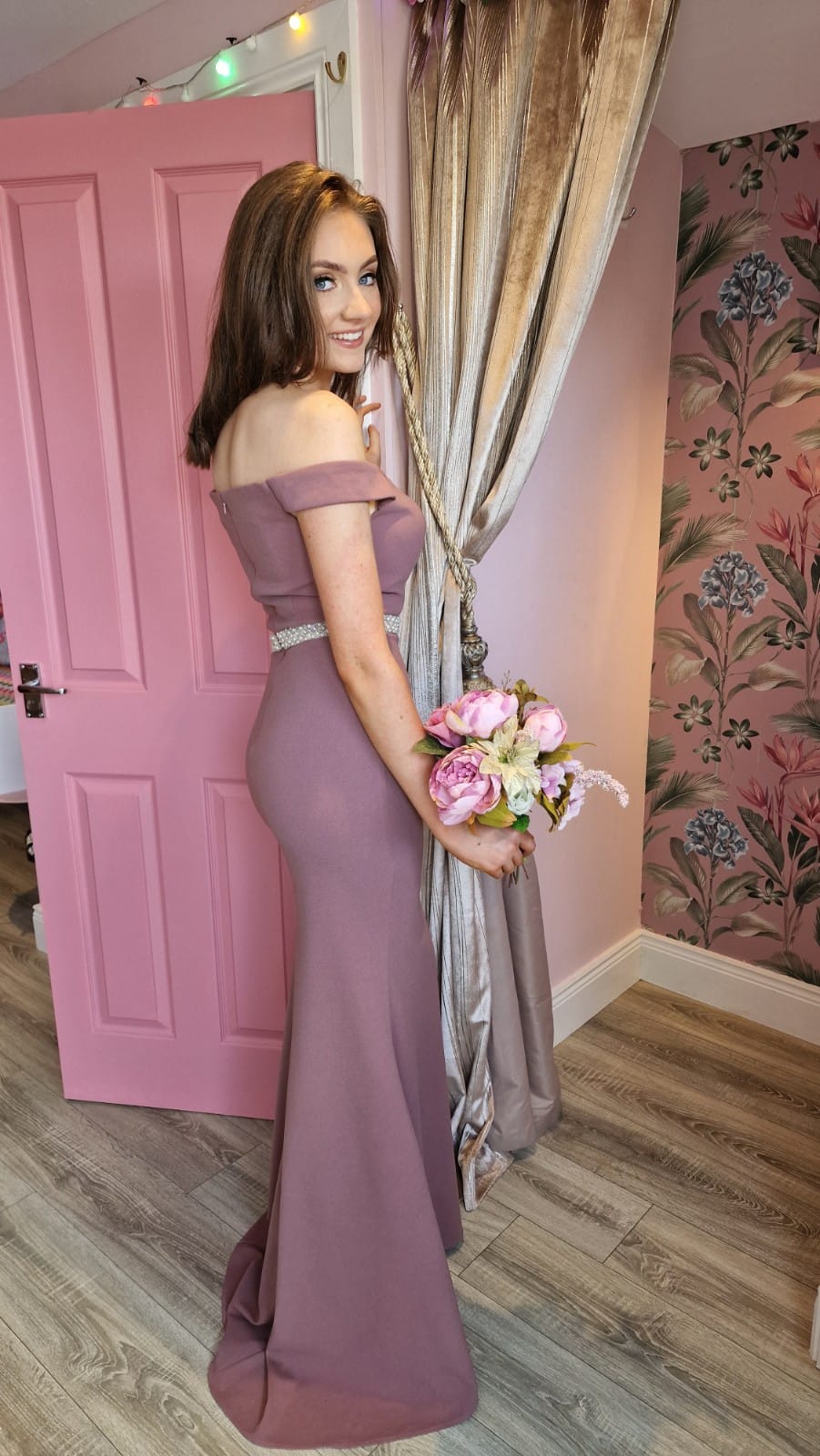 Alanna Vintage Mauve Off The Shoulder Strapless Bridesmaids Dress