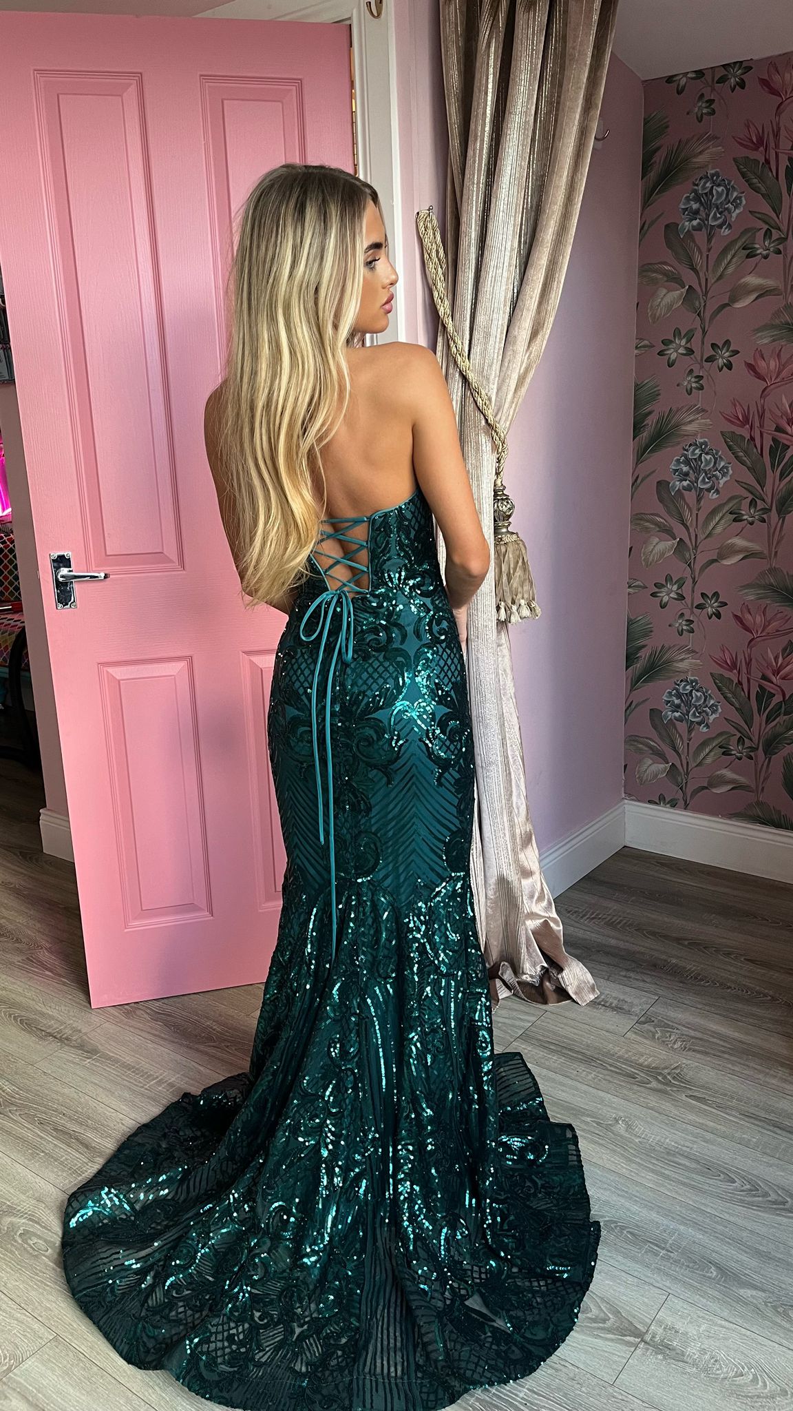 Emma Emerald Green Skinny Strap Low Back Formal Prom Dress