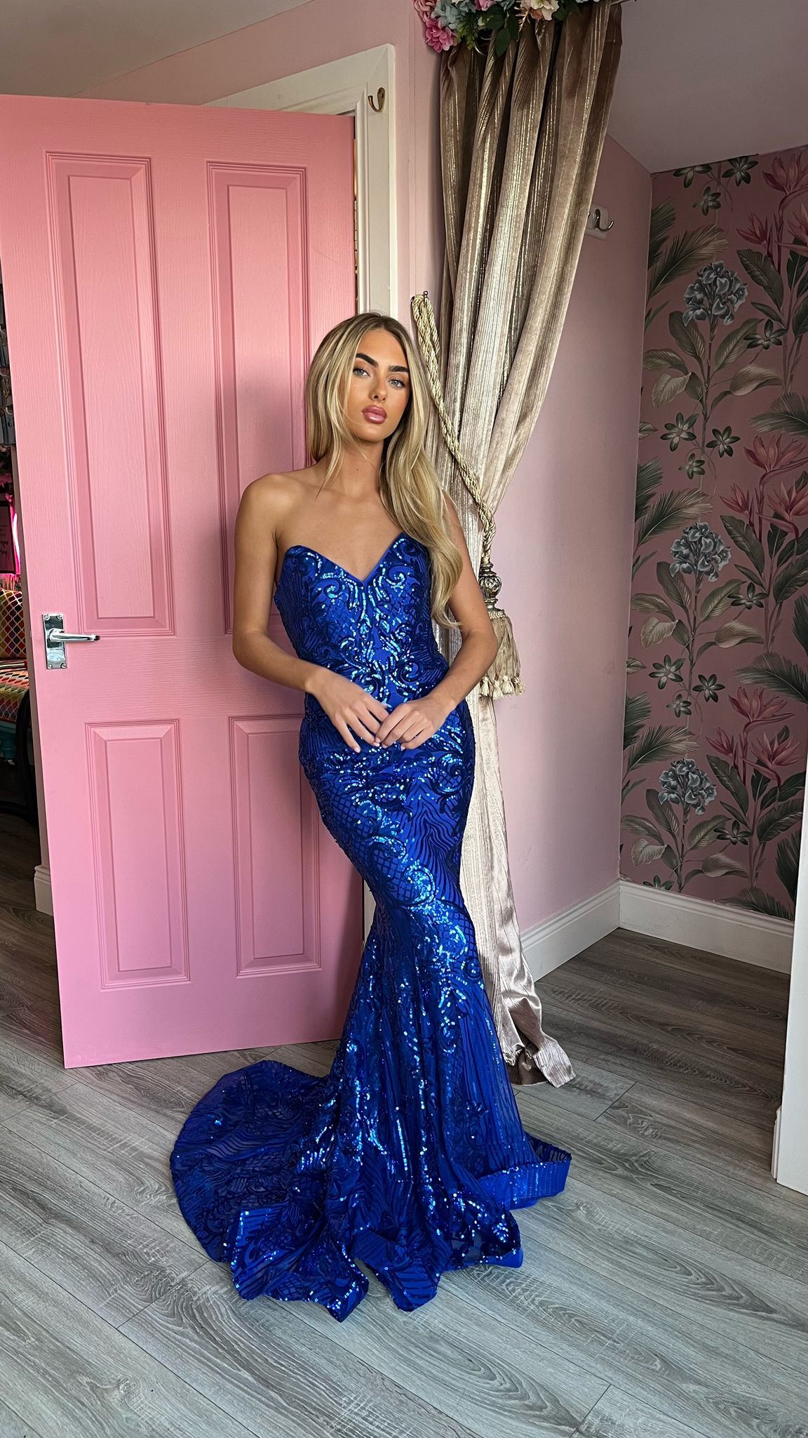 Emma Royal Blue Skinny Strap Low Back Formal Prom Dress