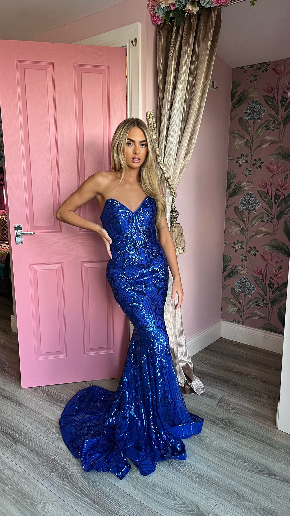 Emma Royal Blue Skinny Strap Low Back Formal Prom Dress