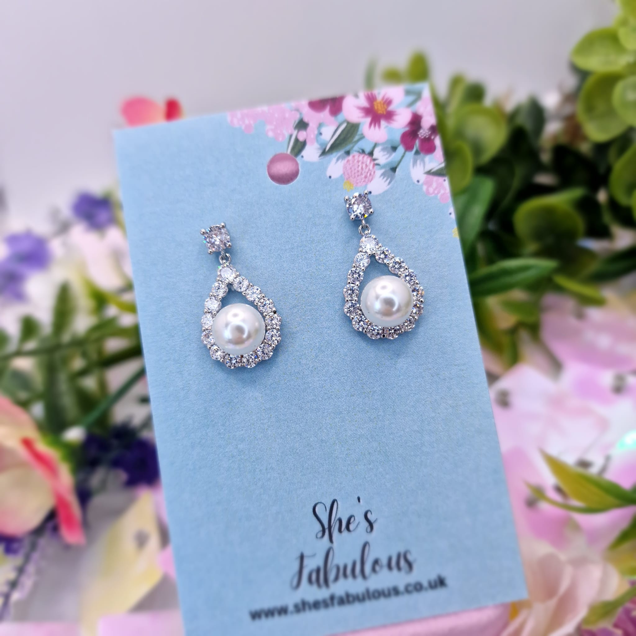 Elsie Bridal Bridesmaid Crystal Teardrop Pearl Earring