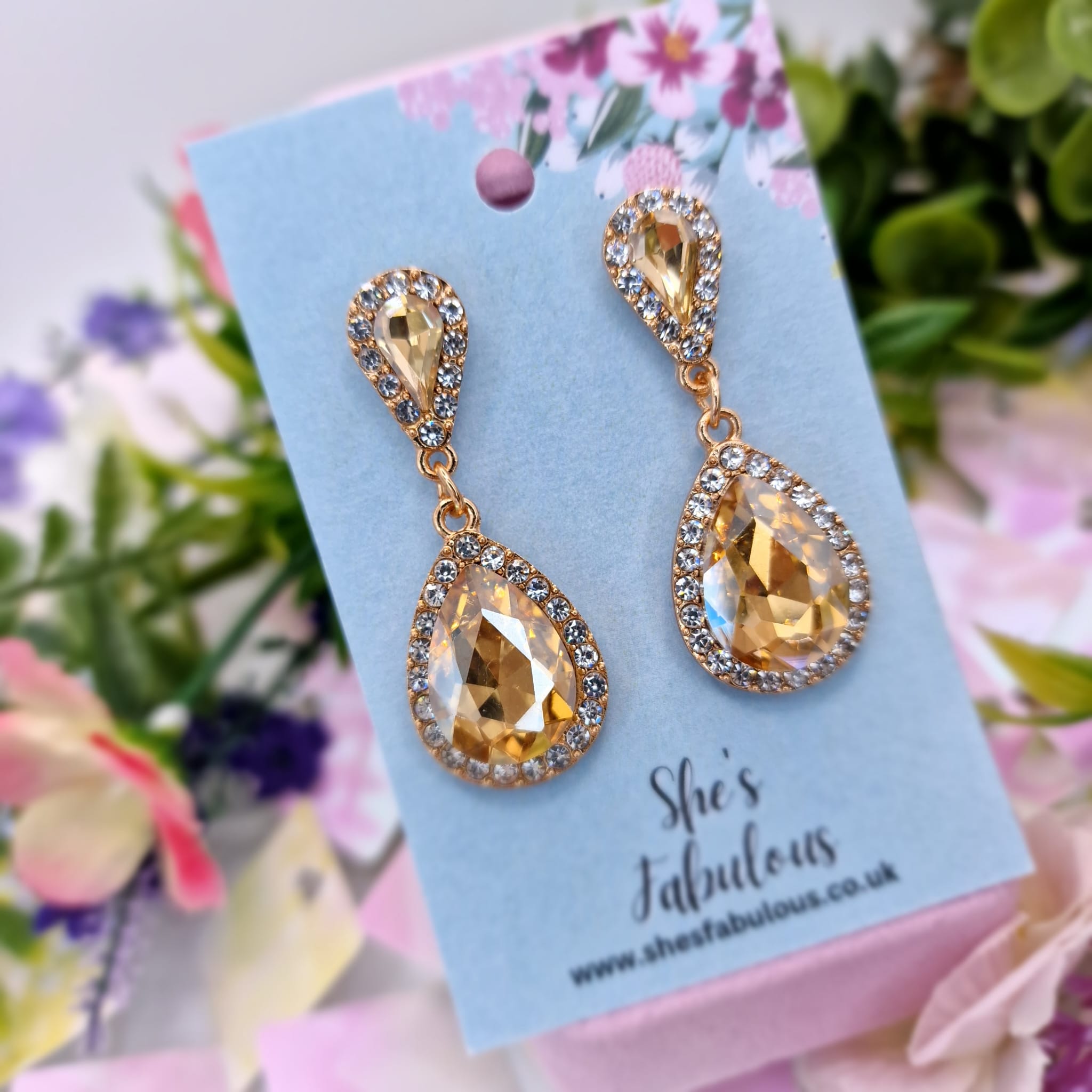 Eimear Rose Gold Crystal Drop Earrings
