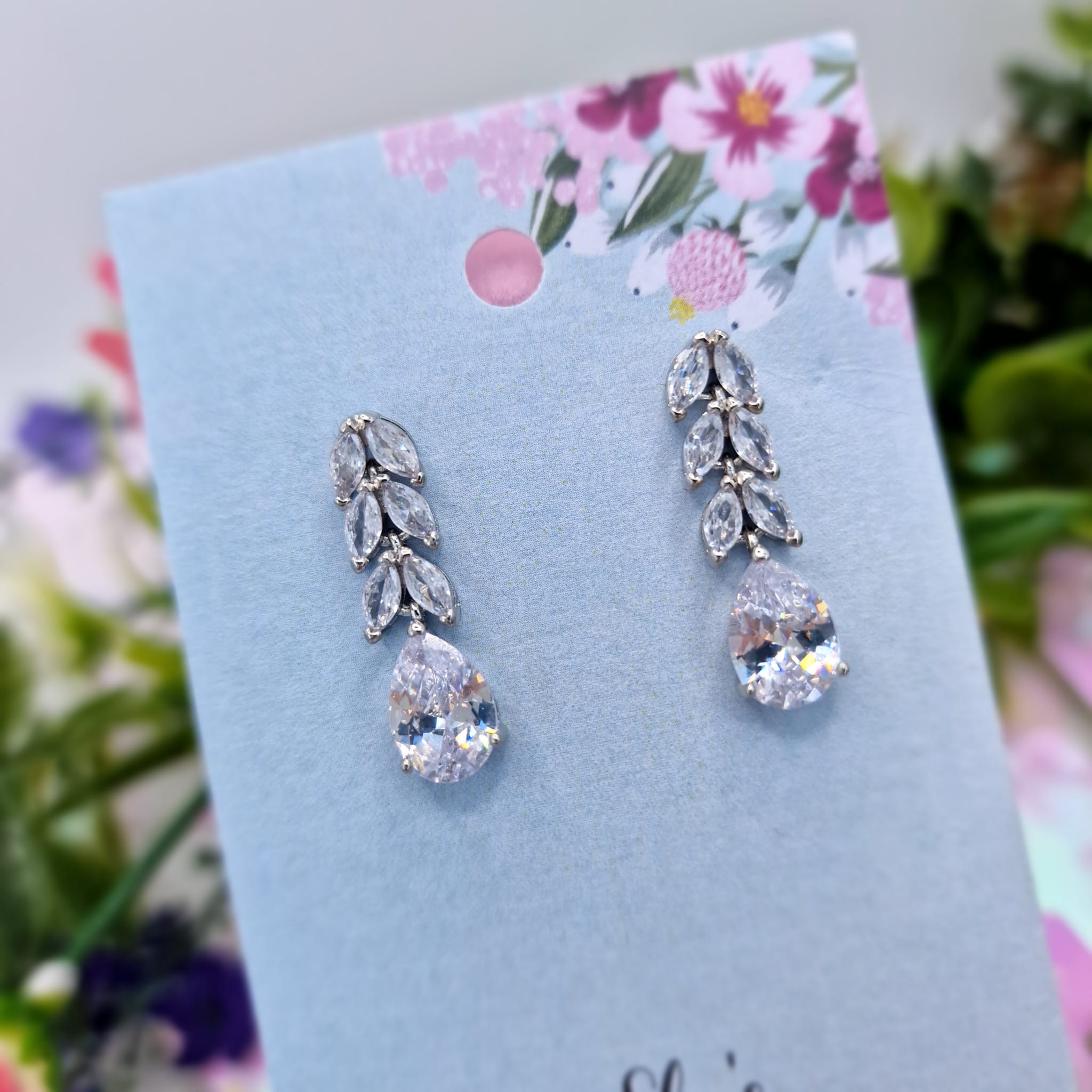 Erika Leaf Crystal Drop Earrings