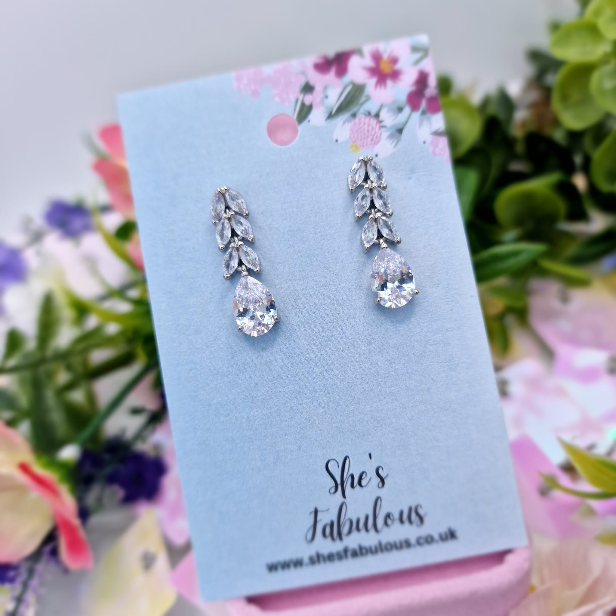 Erika Leaf Crystal Drop Earrings