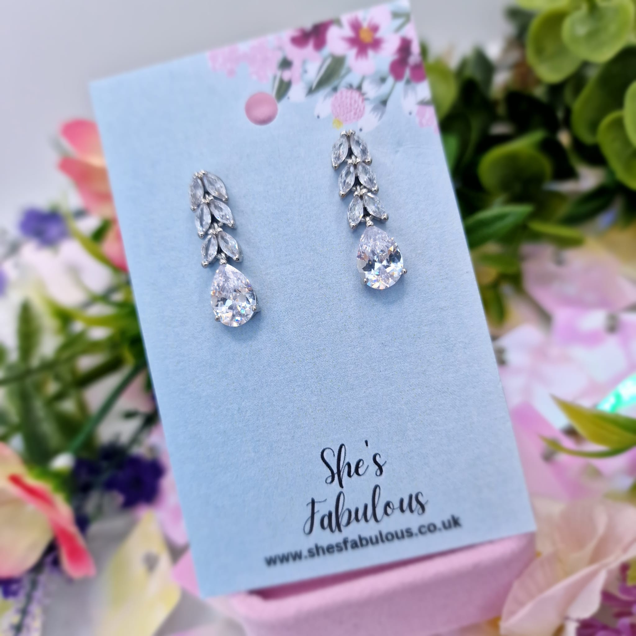 Erika Leaf Crystal Drop Earrings